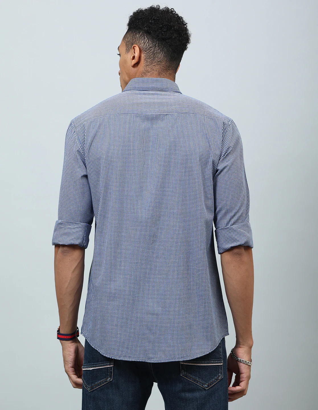 Uri Blue Gingham Checked Casual Shirt - Image 5