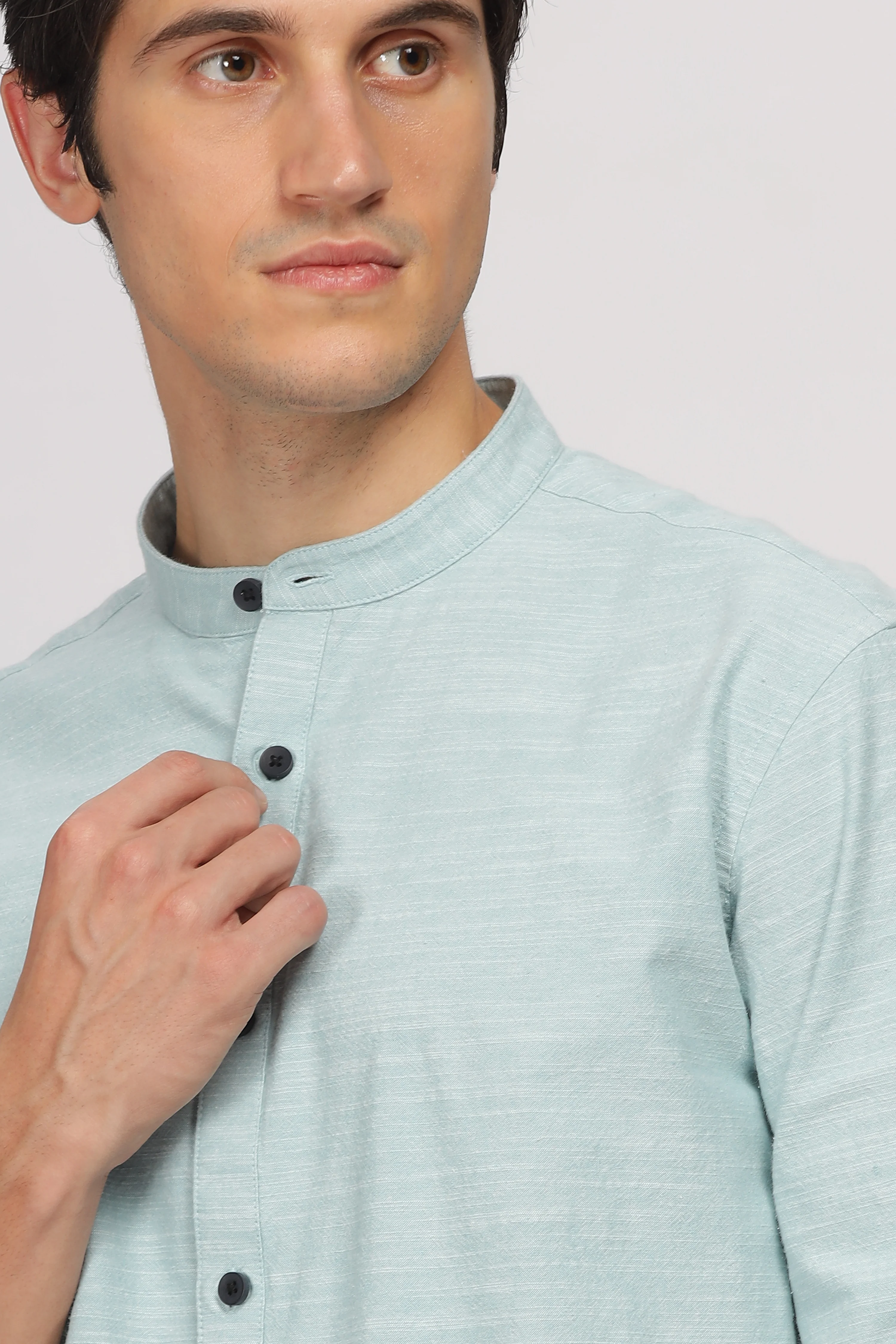 Uri Blue Mandarin Collar Shirt - Image 2