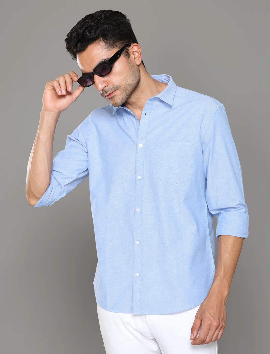 Uri Blue Oxford Regular Fit Casual Shirt - Image 2