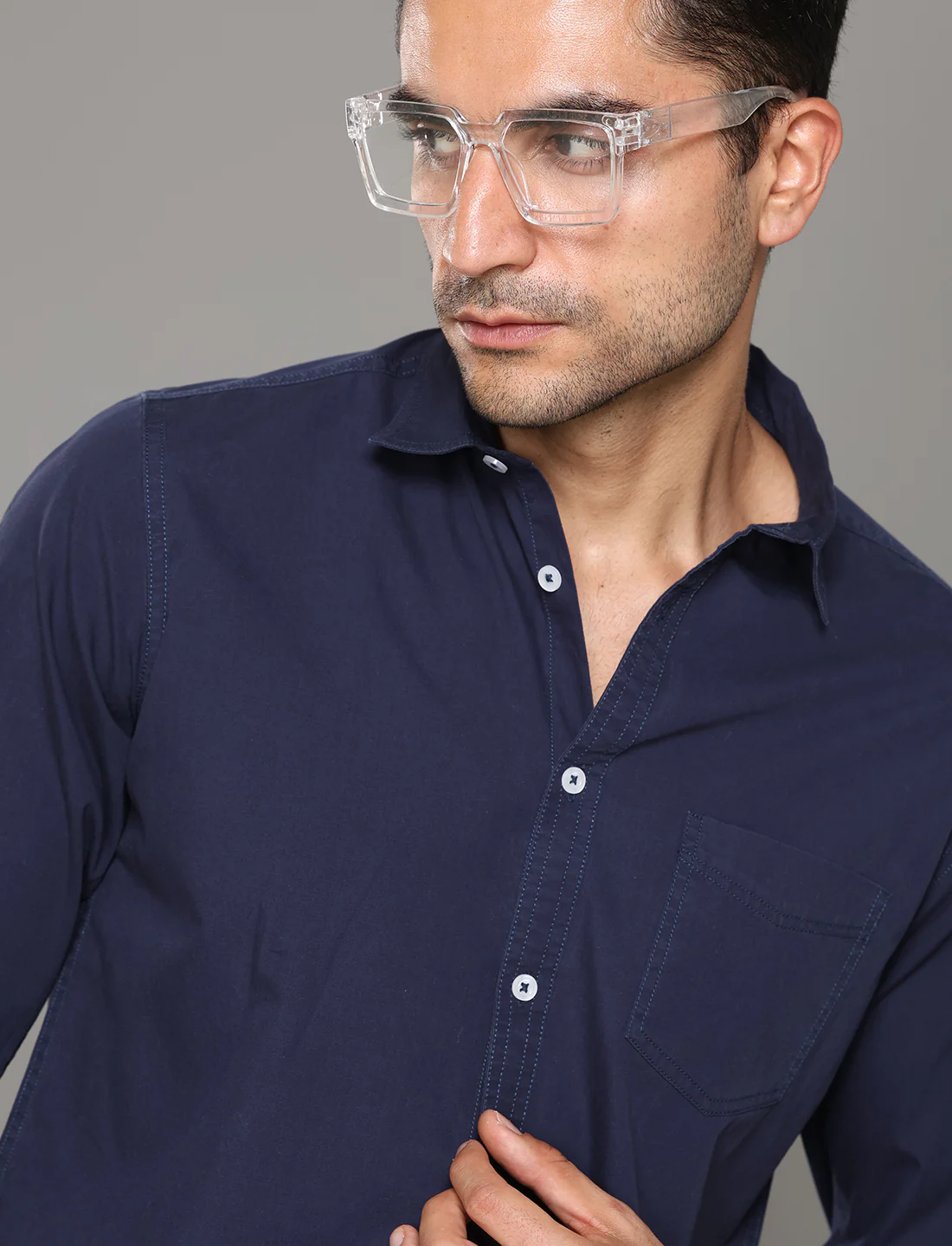 Uri Blue Solid Regular Fit Cotton Casual Shirt - Image 2