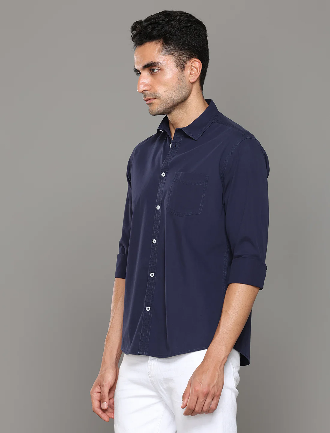 Uri Blue Solid Regular Fit Cotton Casual Shirt - Image 3