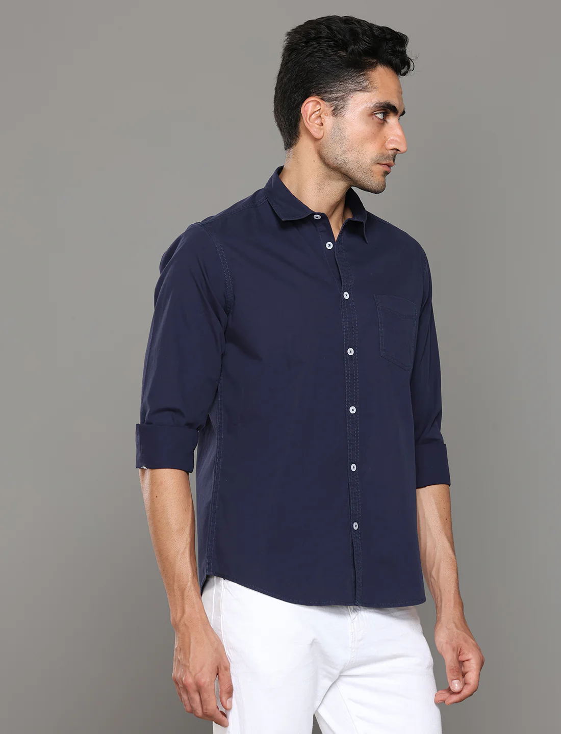 Uri Blue Solid Regular Fit Cotton Casual Shirt - Image 5