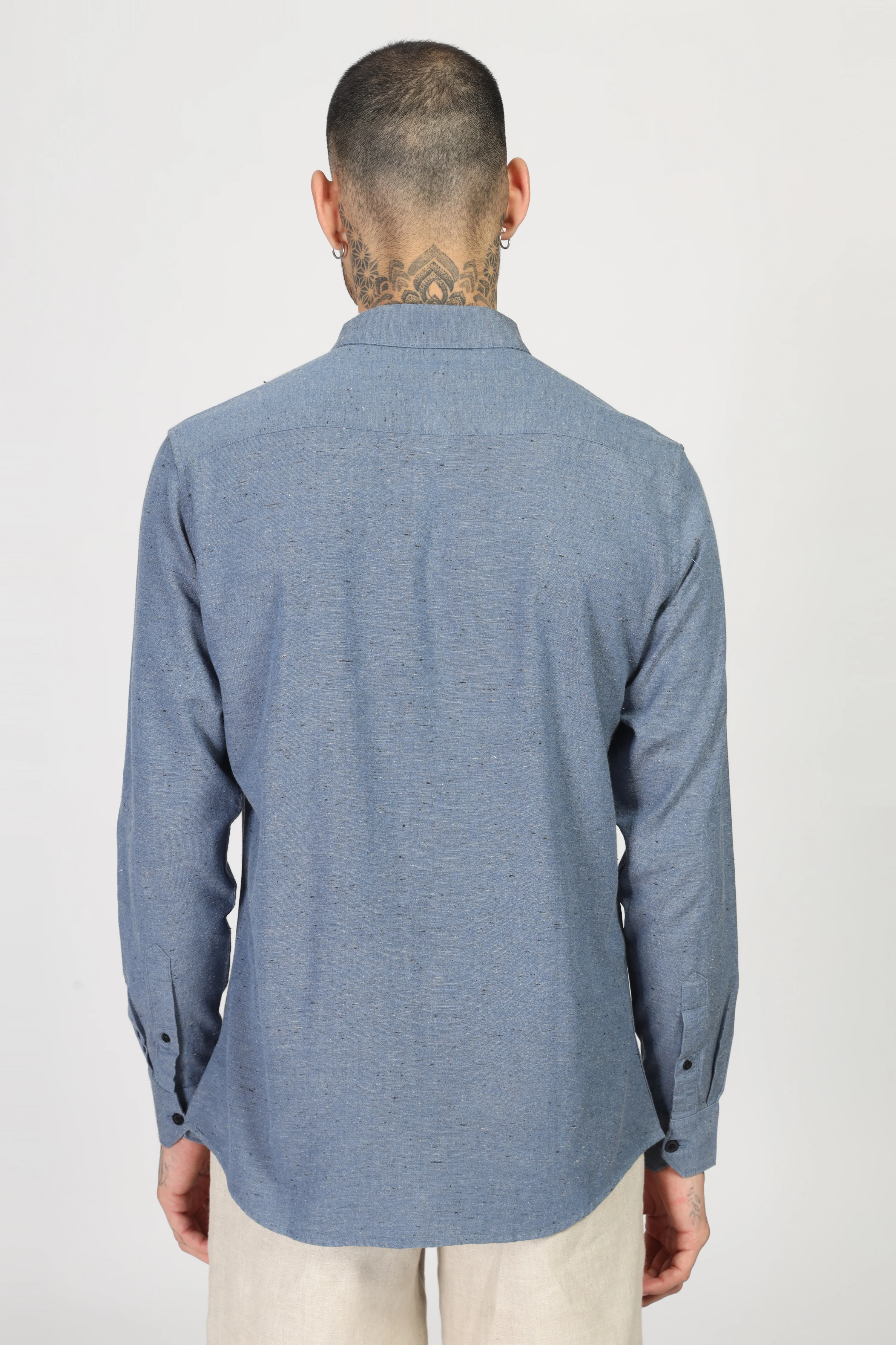Uri Blue Solid Spread Collar Shirt - Image 3