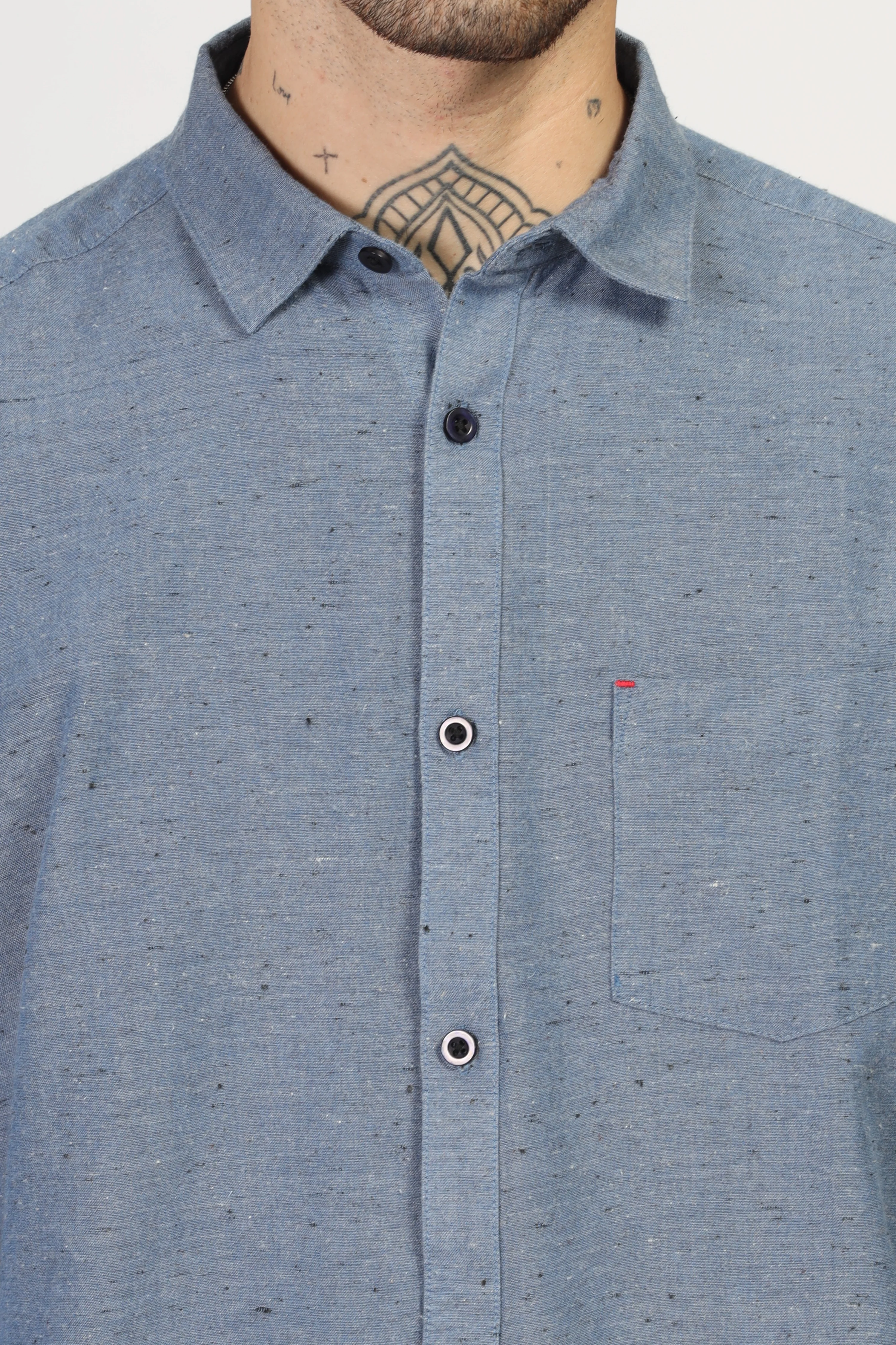 Uri Blue Solid Spread Collar Shirt - Image 8
