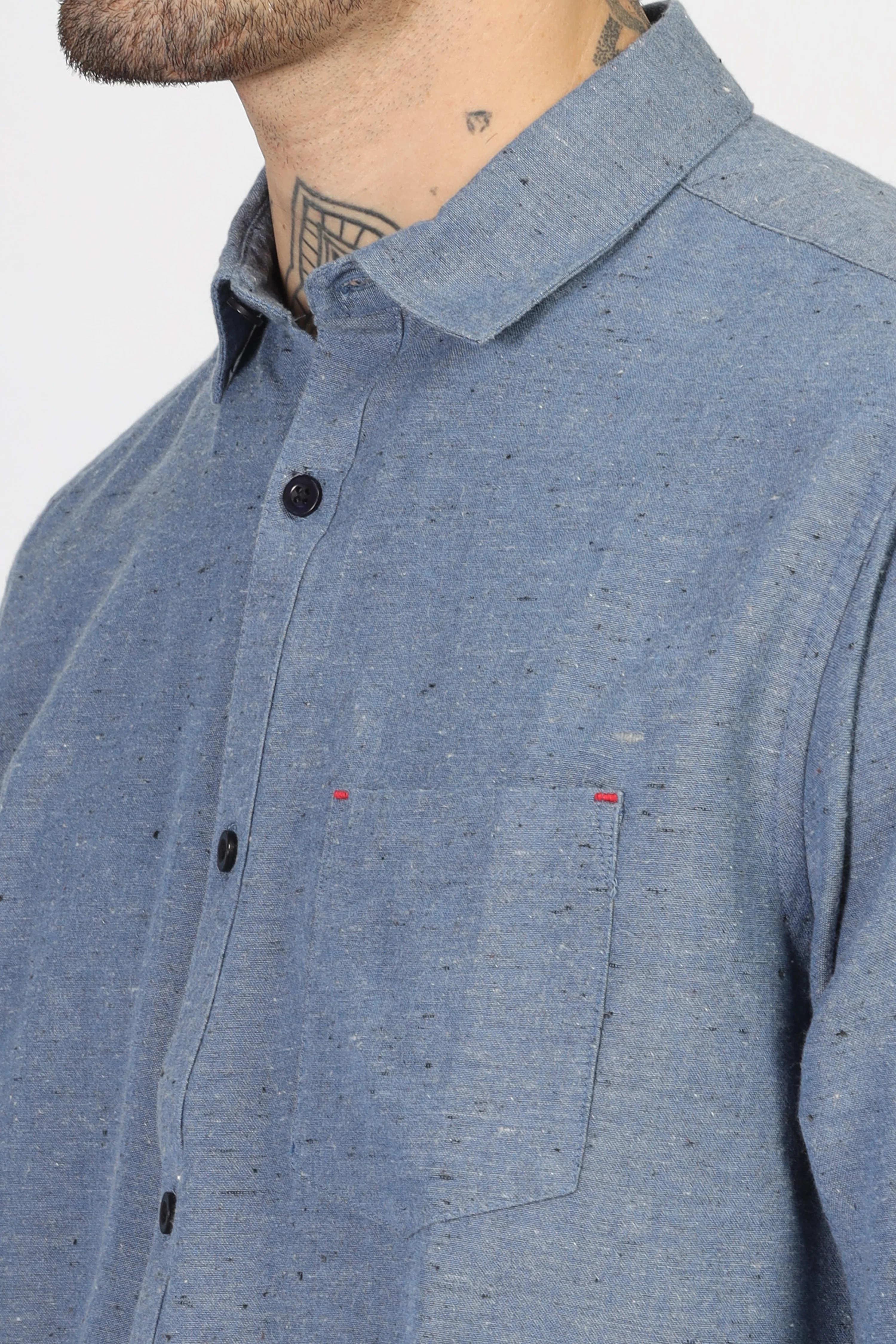Uri Blue Solid Spread Collar Shirt - Image 9