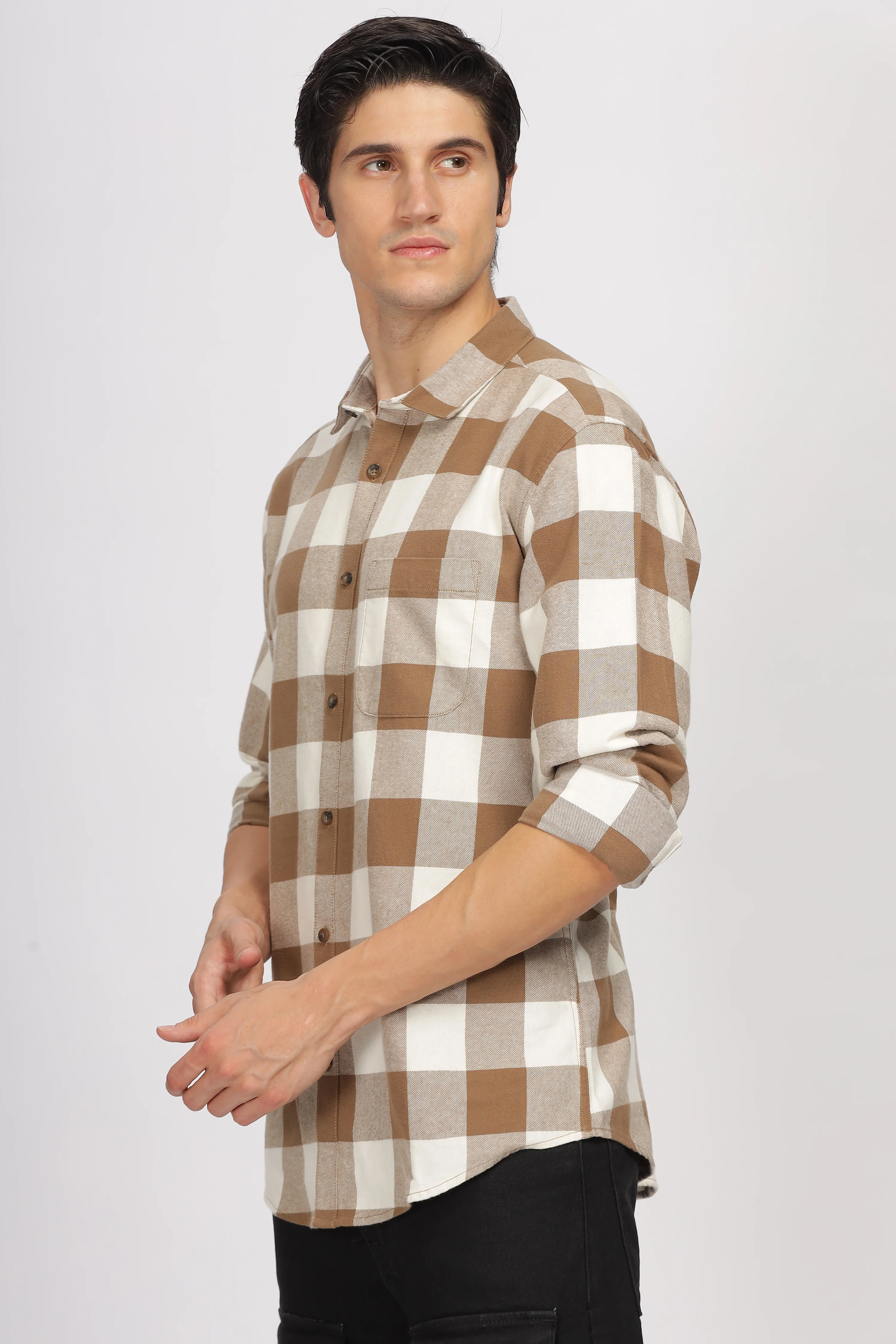Uri Brown Checked Flannel Shirt - Image 3