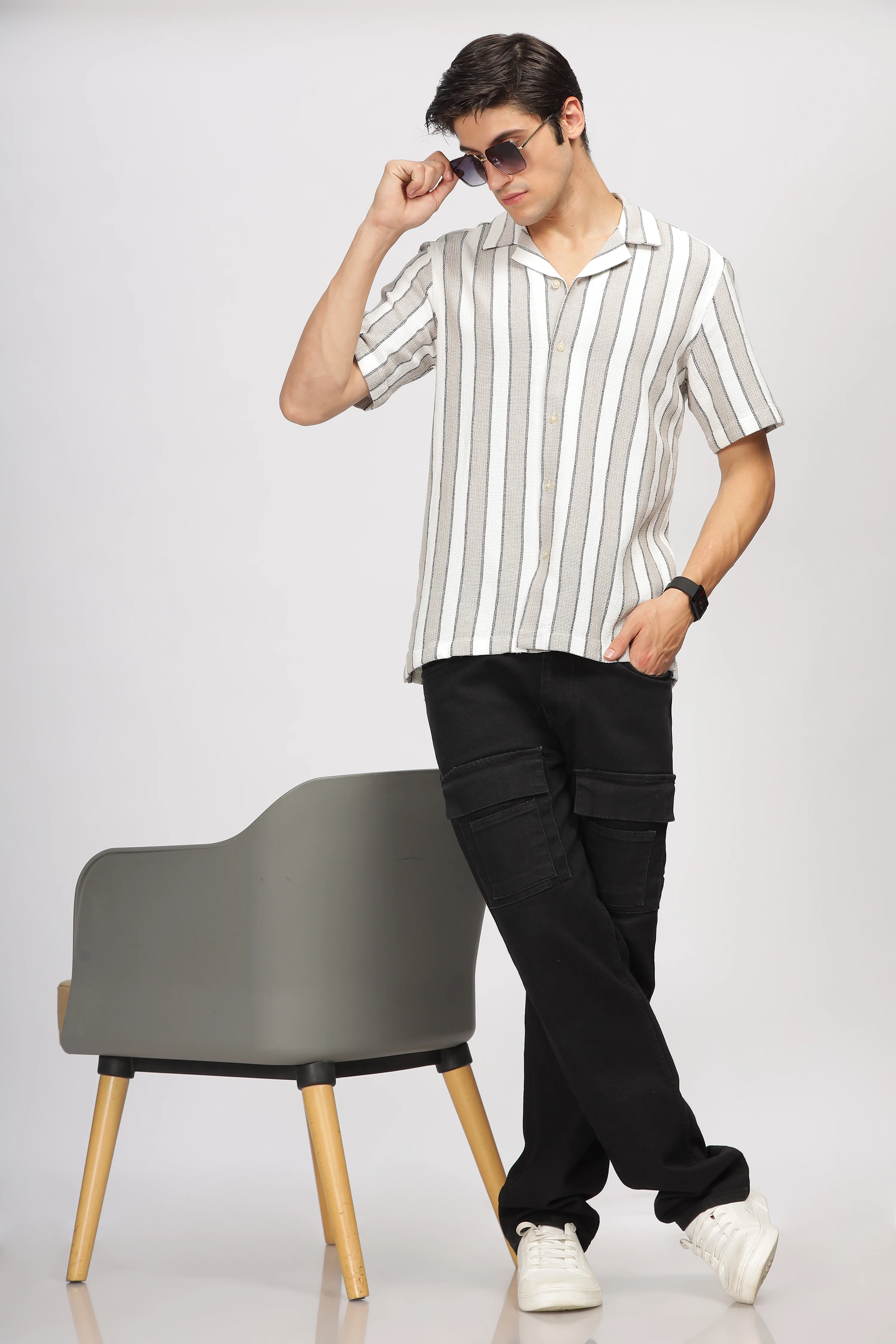 Uri Brown Cuban Collar Matte Weave Shirt - Image 6