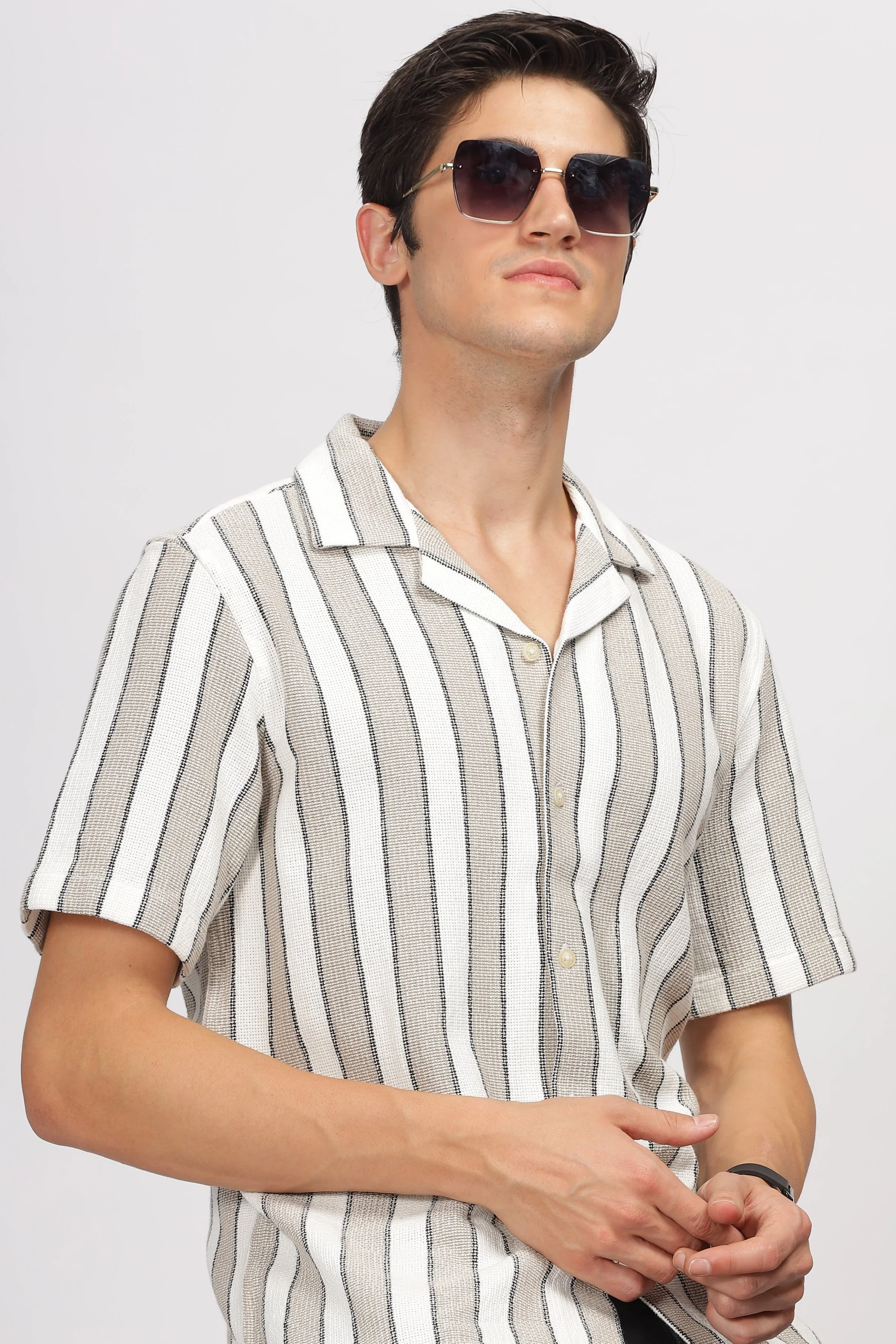 Uri Brown Cuban Collar Matte Weave Shirt - Image 7