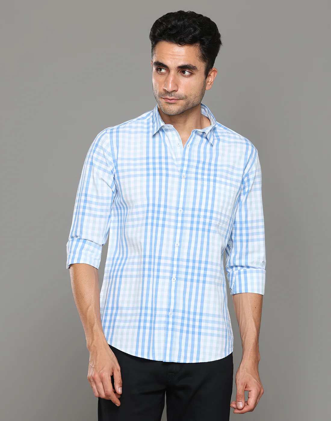 Uri Cotton Checked Blue Shirt