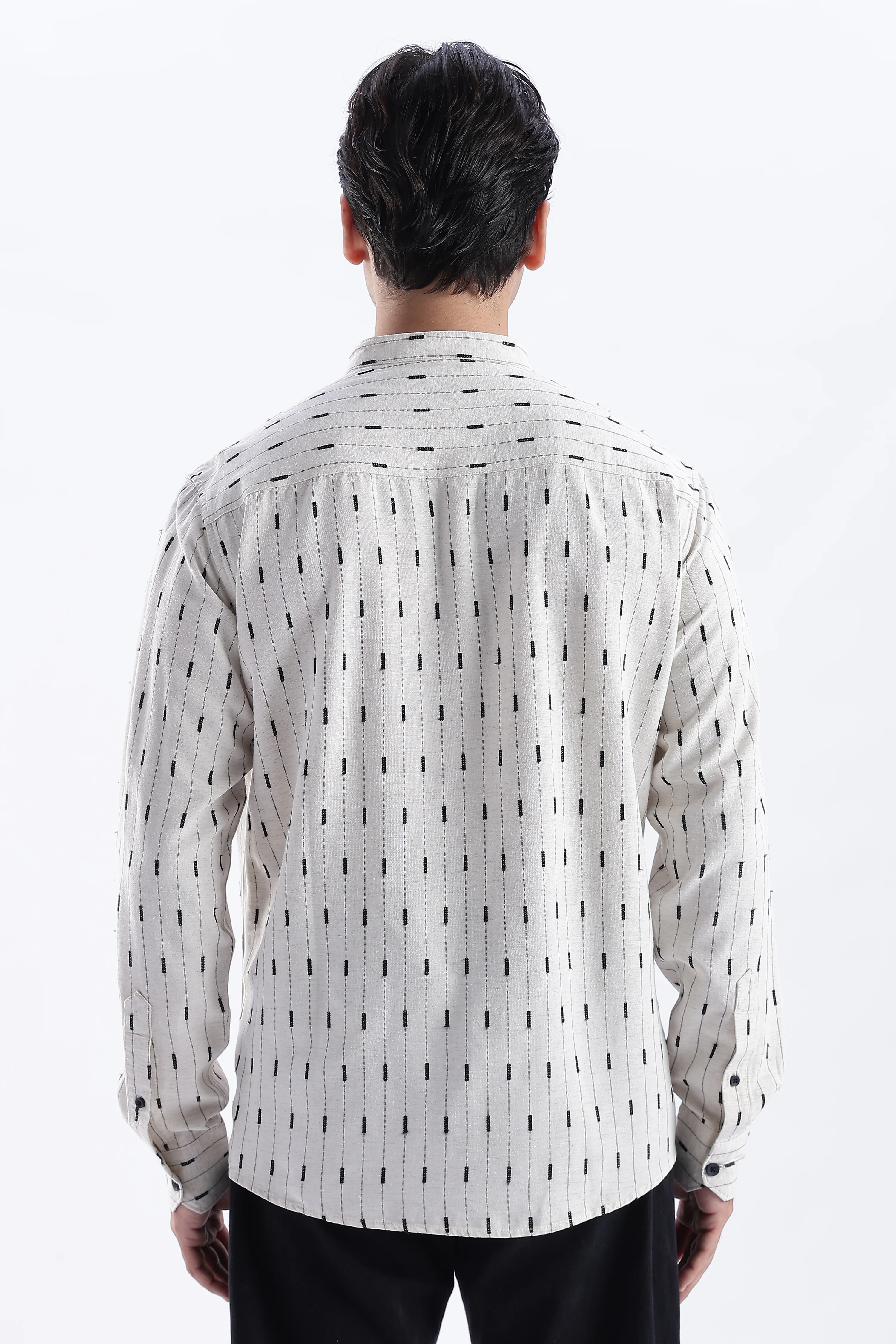 Uri Cream & Black Dobby Linen Blend Short Kurta - Image 3
