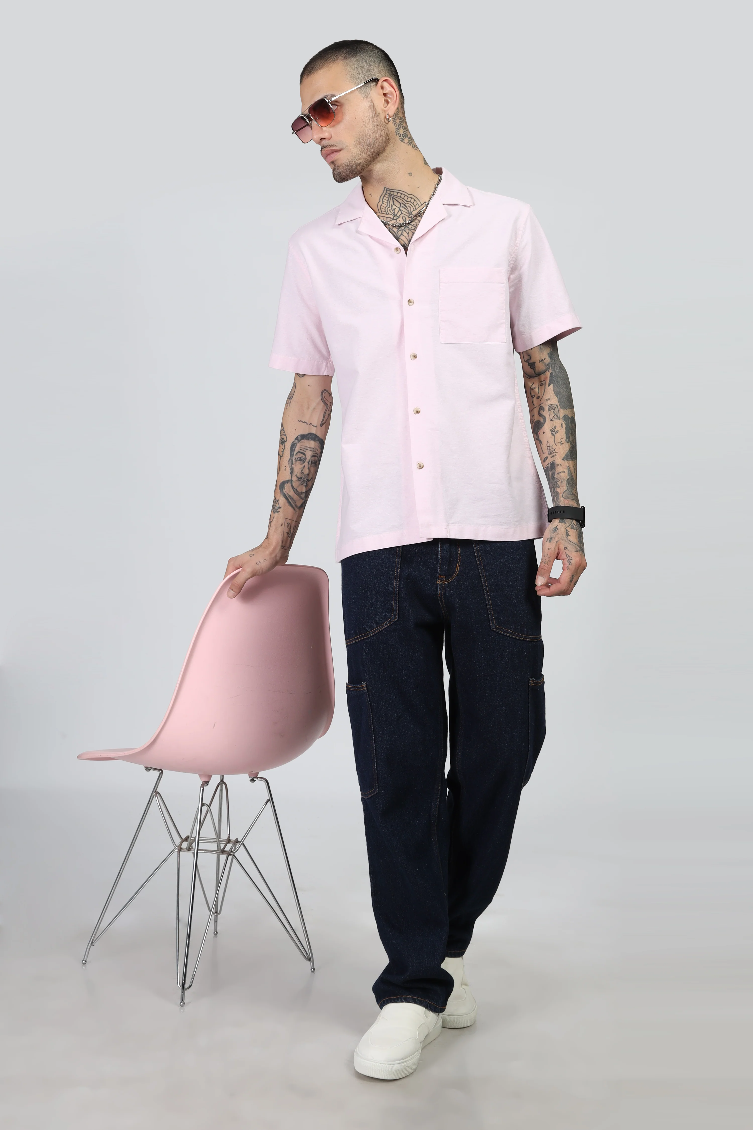 Uri Cuban Collar Pink Oxford Shirt - Image 5
