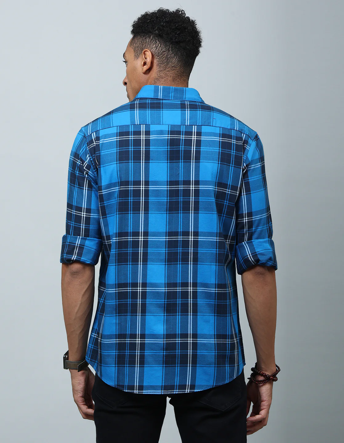 Uri Dark Blue Checked Casual Shirt - Image 5