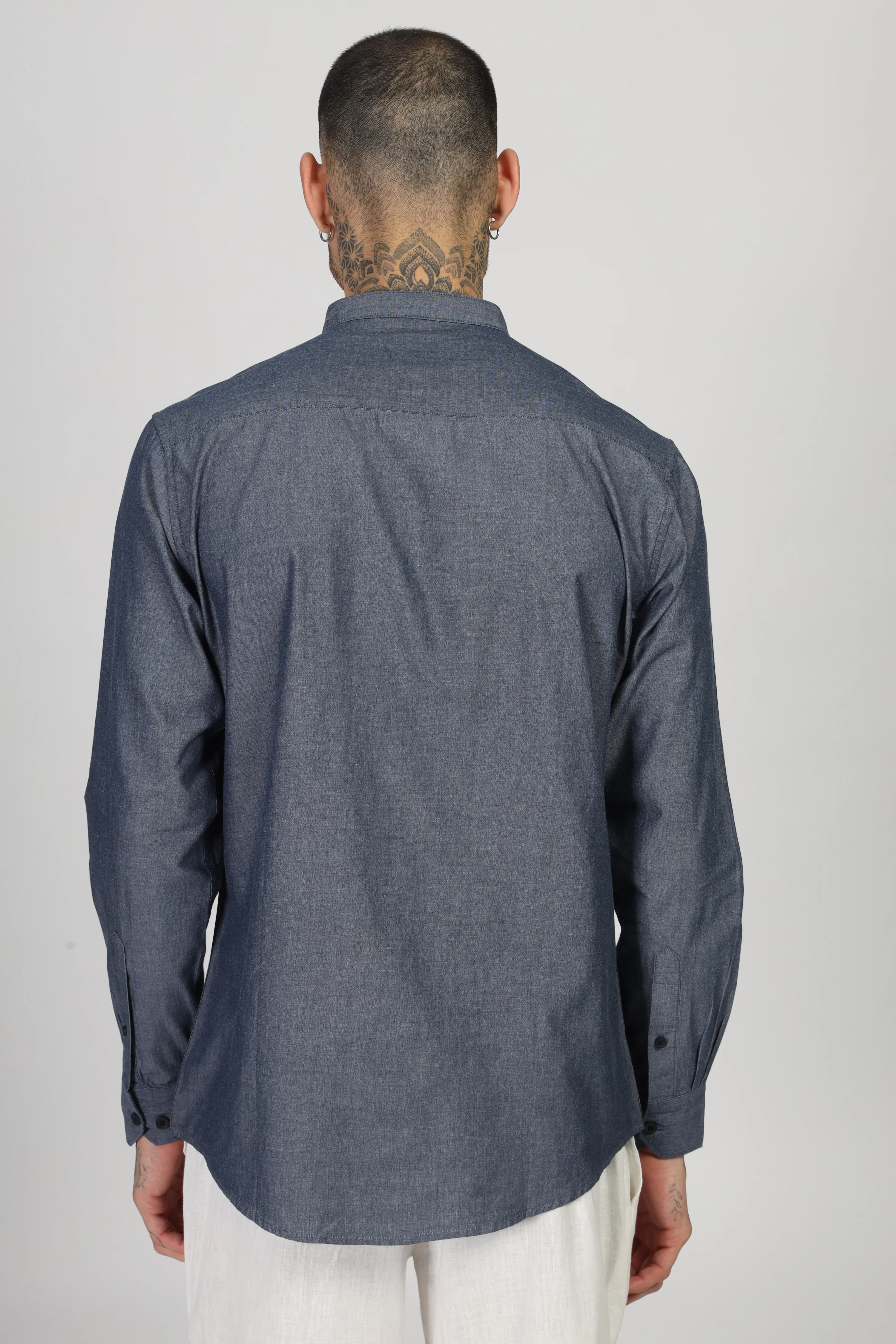 Uri Dark Grey Mandarin Collar Shirt - Image 3