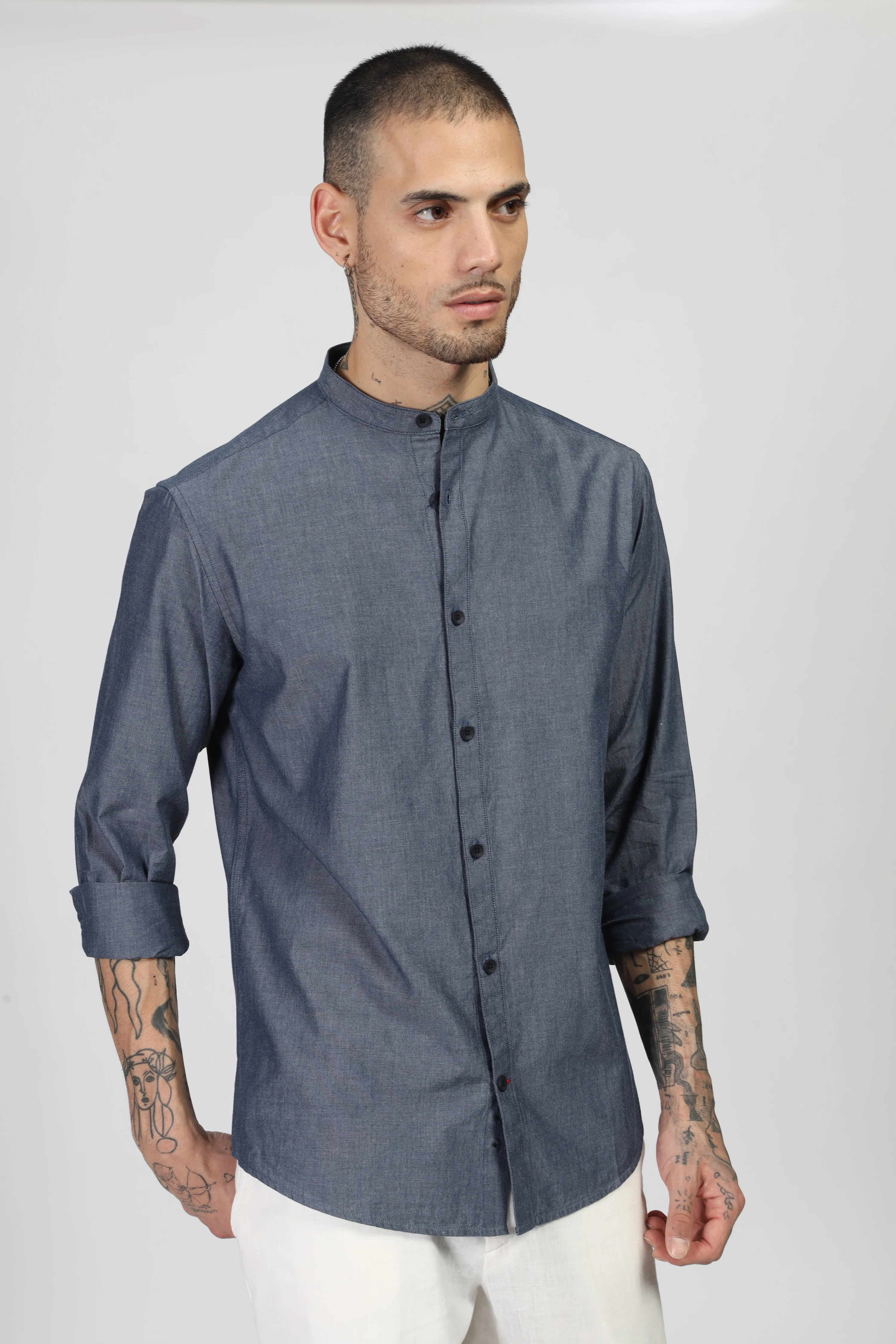Uri Dark Grey Mandarin Collar Shirt - Image 4