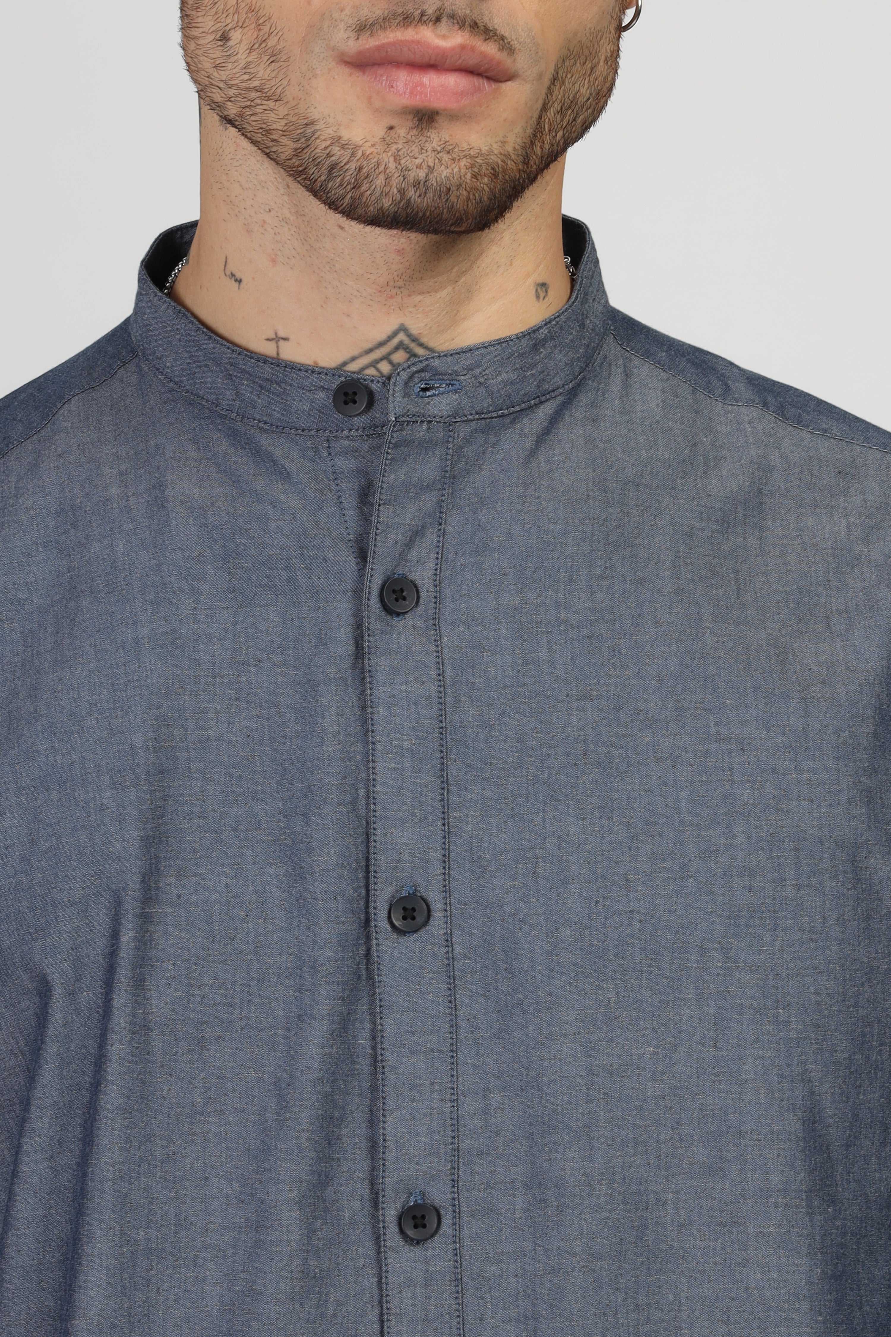 Uri Dark Grey Mandarin Collar Shirt - Image 7