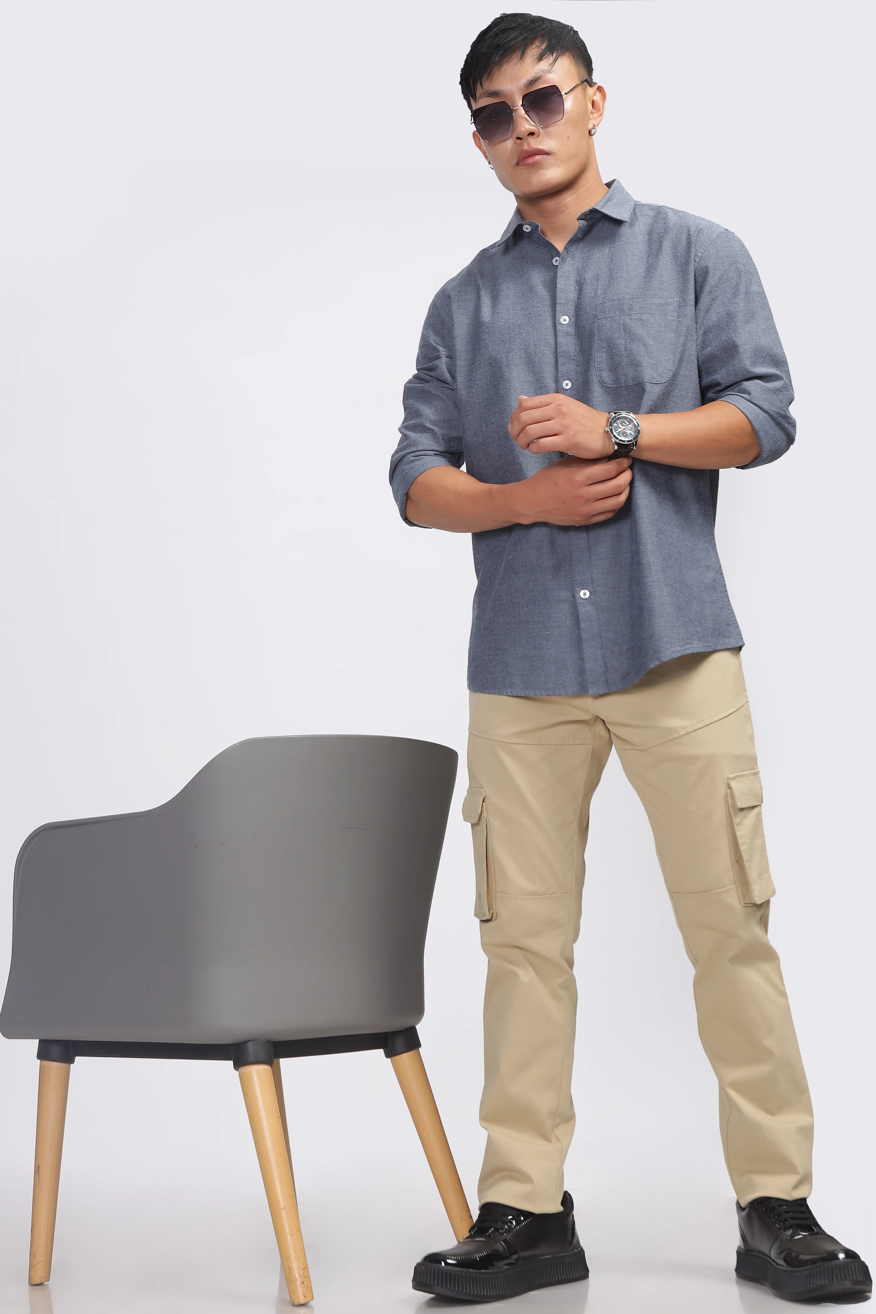 Uri Dark Grey Spread Collar Shirt - Image 5