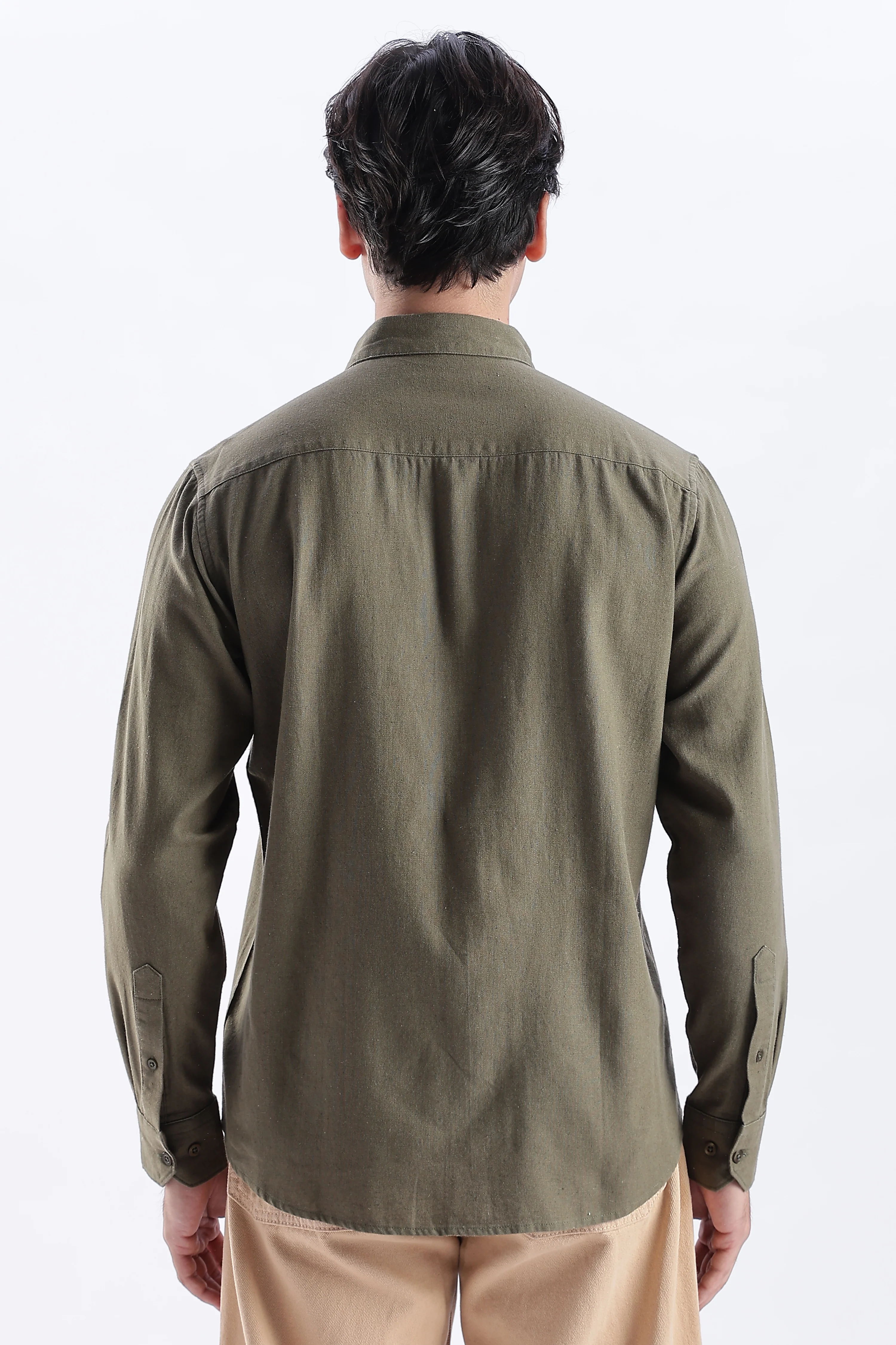 Uri Deep Olive Spread Collar Solid Shirt - Image 3