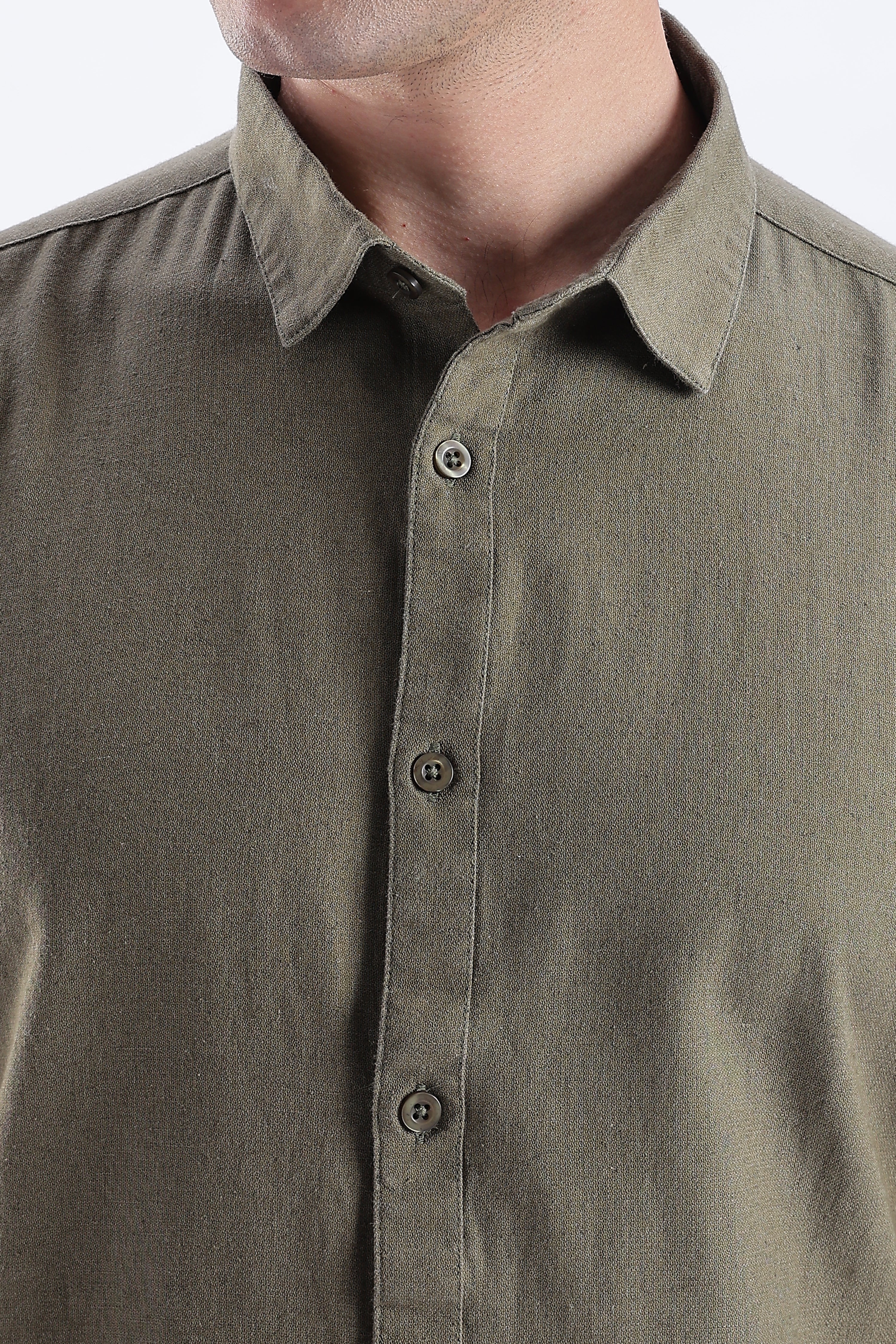 Uri Deep Olive Spread Collar Solid Shirt - Image 7