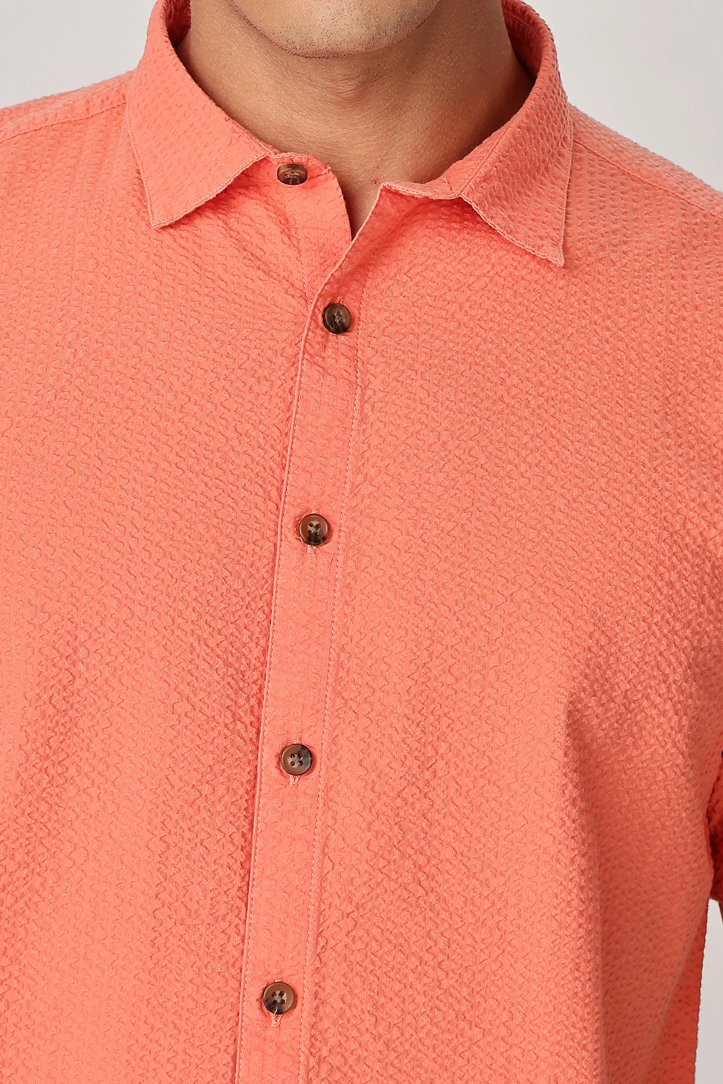 Uri Fluorescent Orange Seersucker Shirt - Image 6