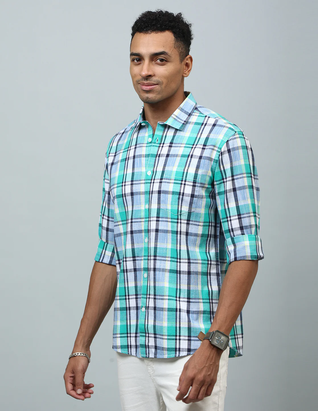 Uri Green Checked Regular Fit Casual Shirt - Image 2