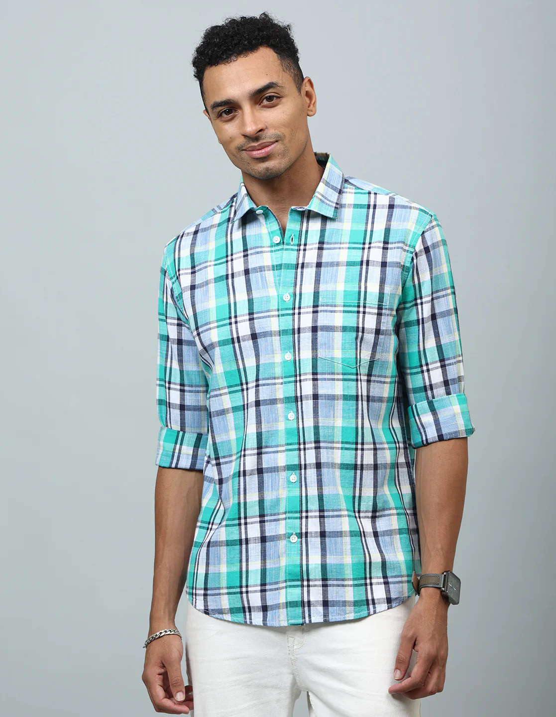 Uri Green Checked Regular Fit Casual Shirt - Image 3