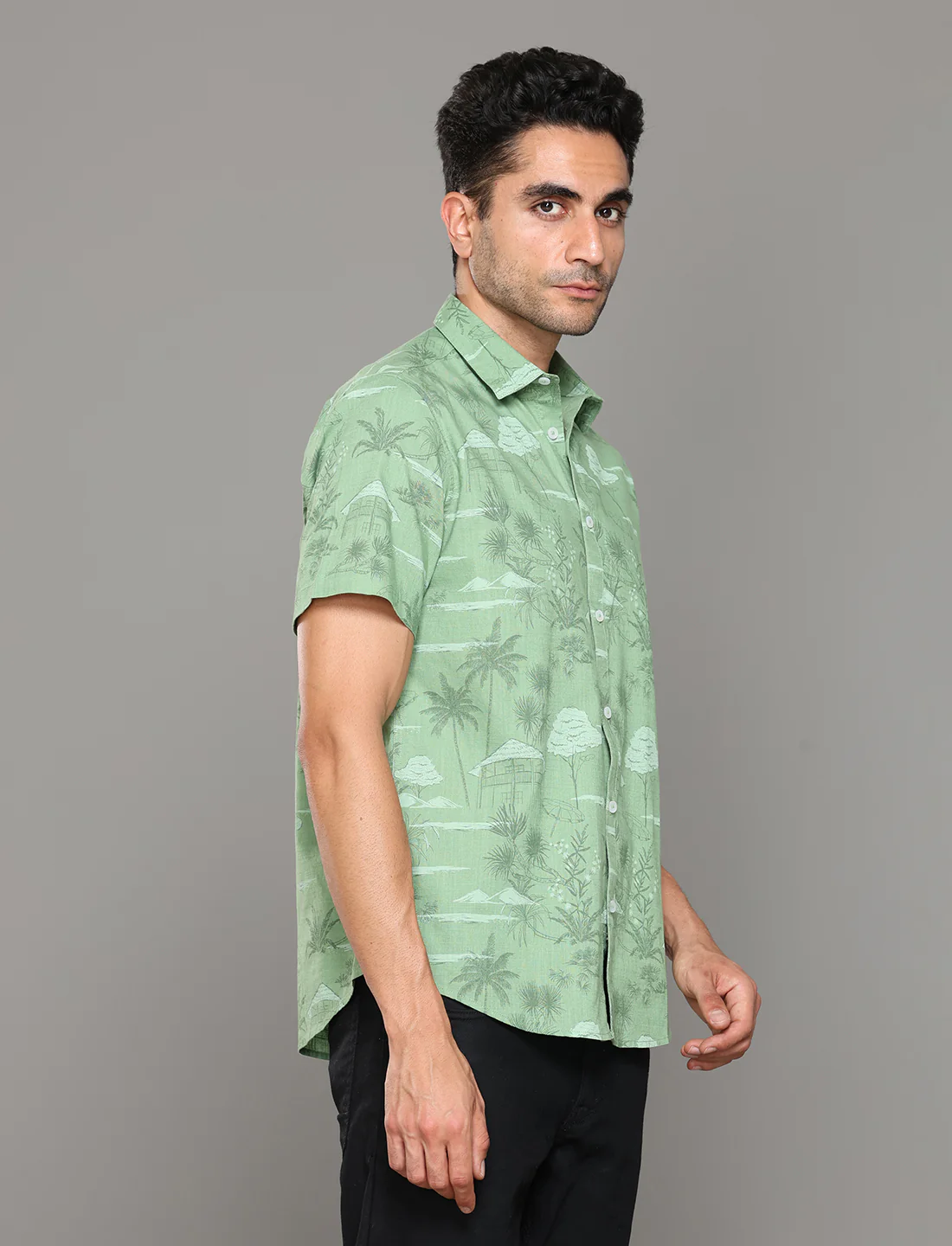 Uri Green Printed Hawaiian Short Sleeves Shirt - Image 3