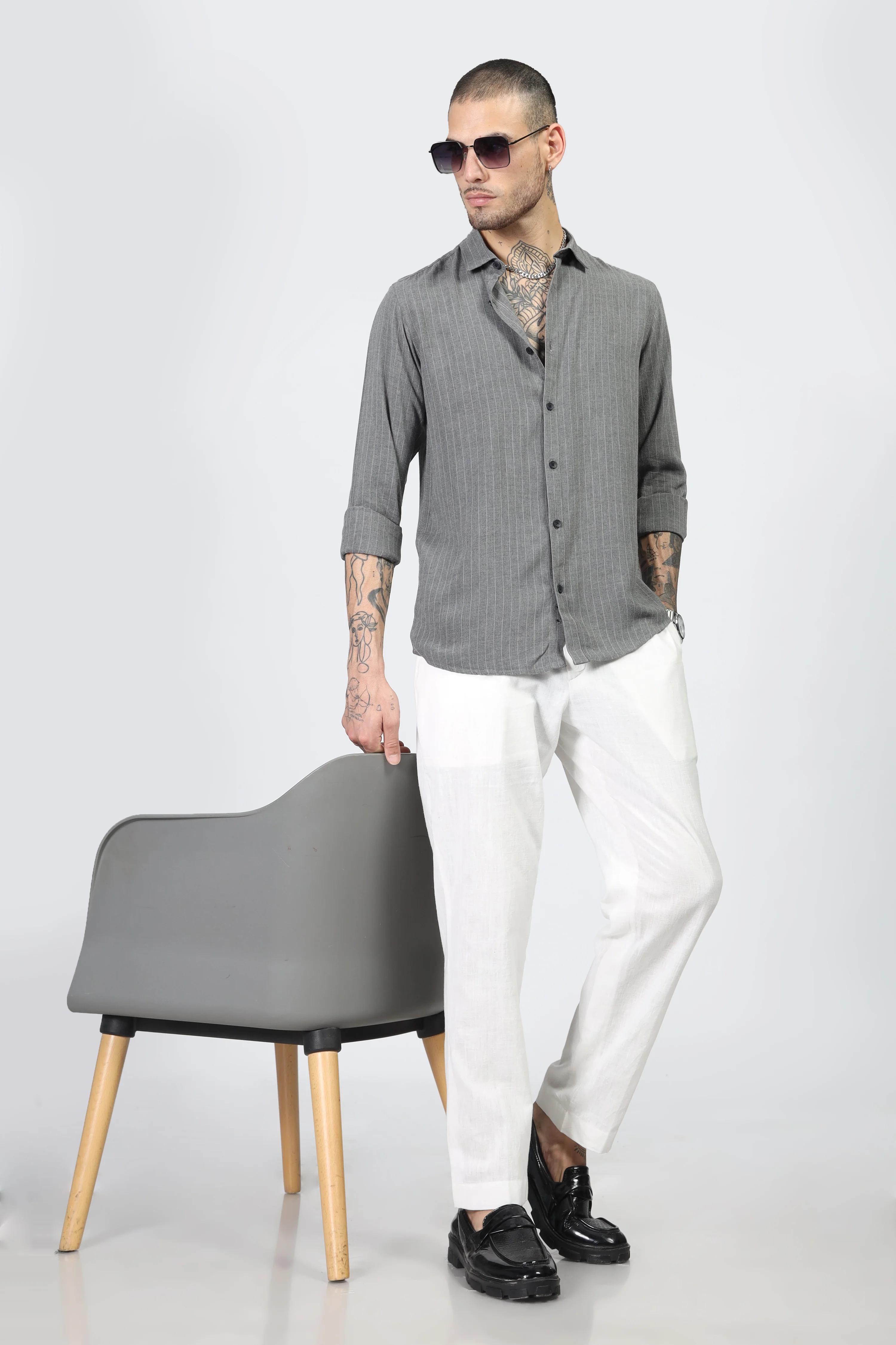 Uri Grey Stripe Full Sleeve Shirt - Image 5