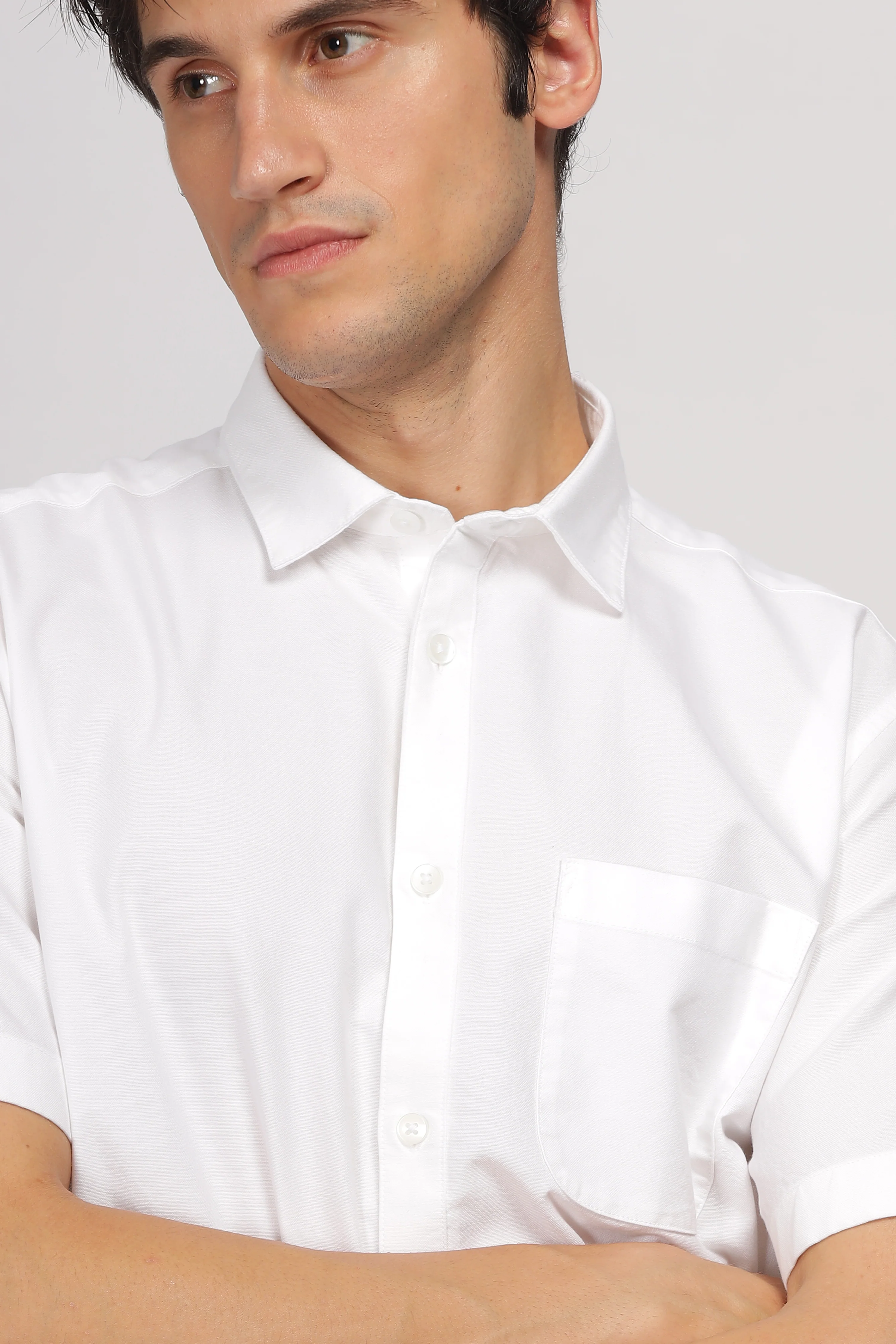 Uri Half Sleeve Classic White Oxford Shirt - Image 2
