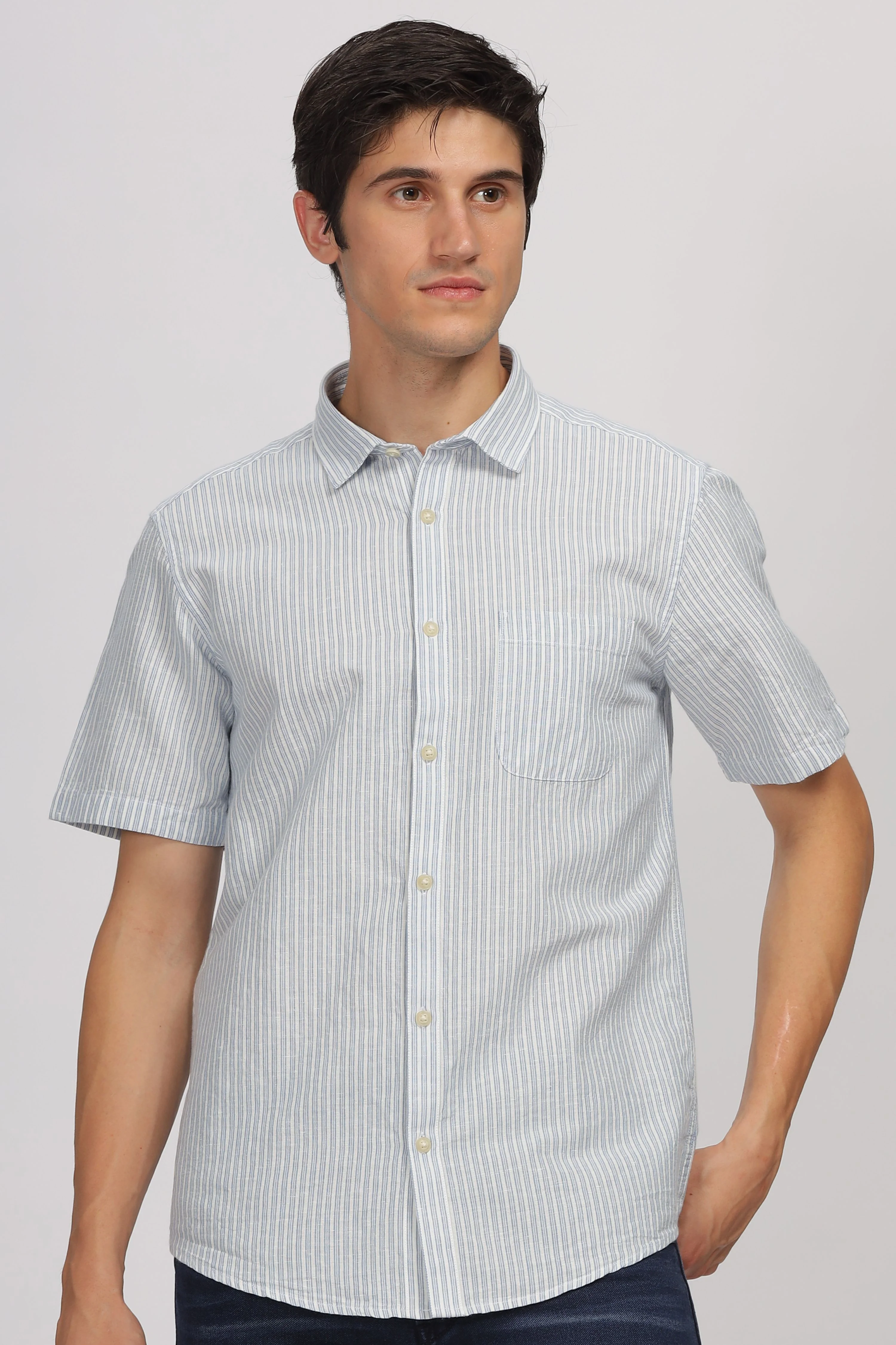 Uri Half Sleeve Linen Striped Shirt - Image 3