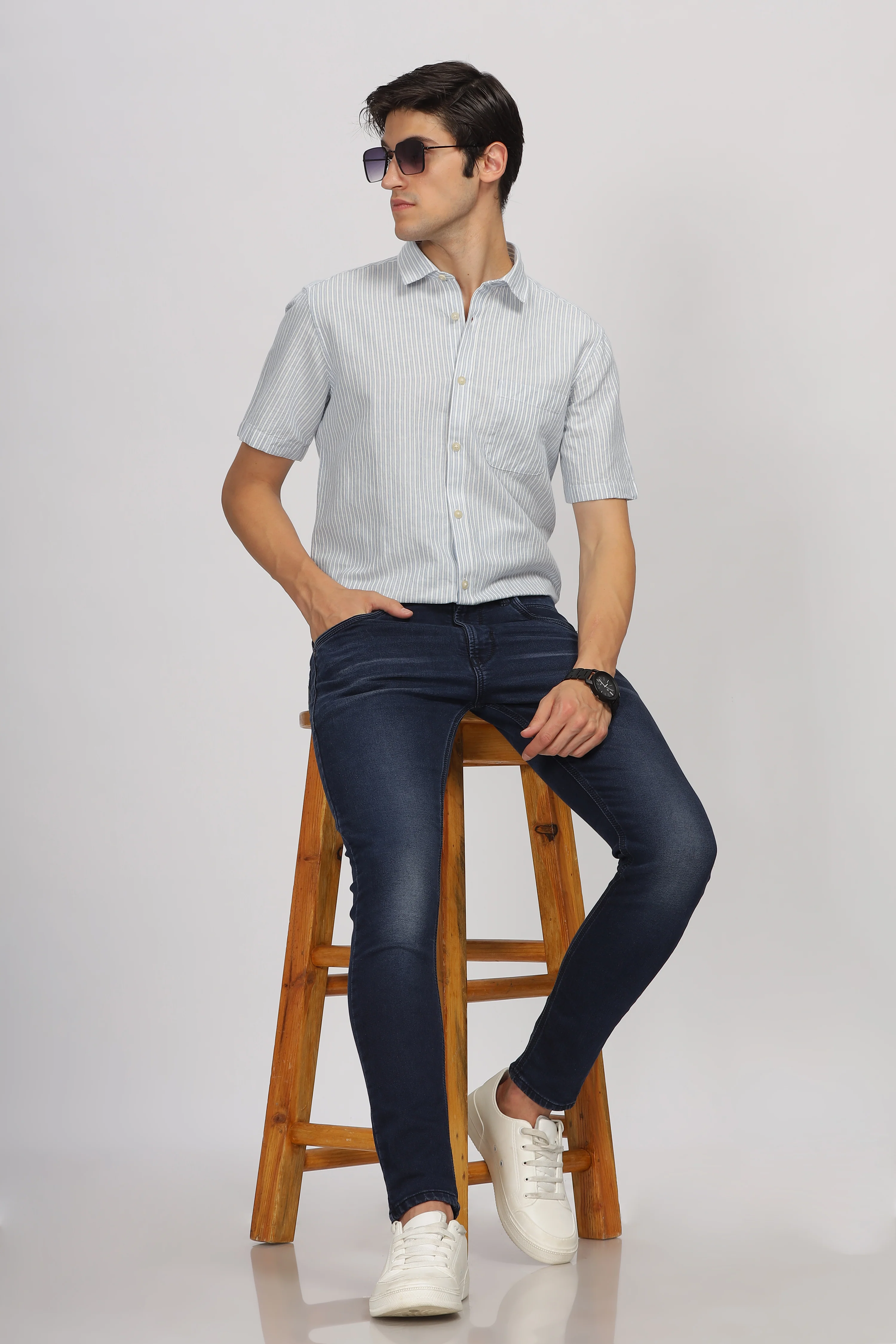 Uri Half Sleeve Linen Striped Shirt - Image 5