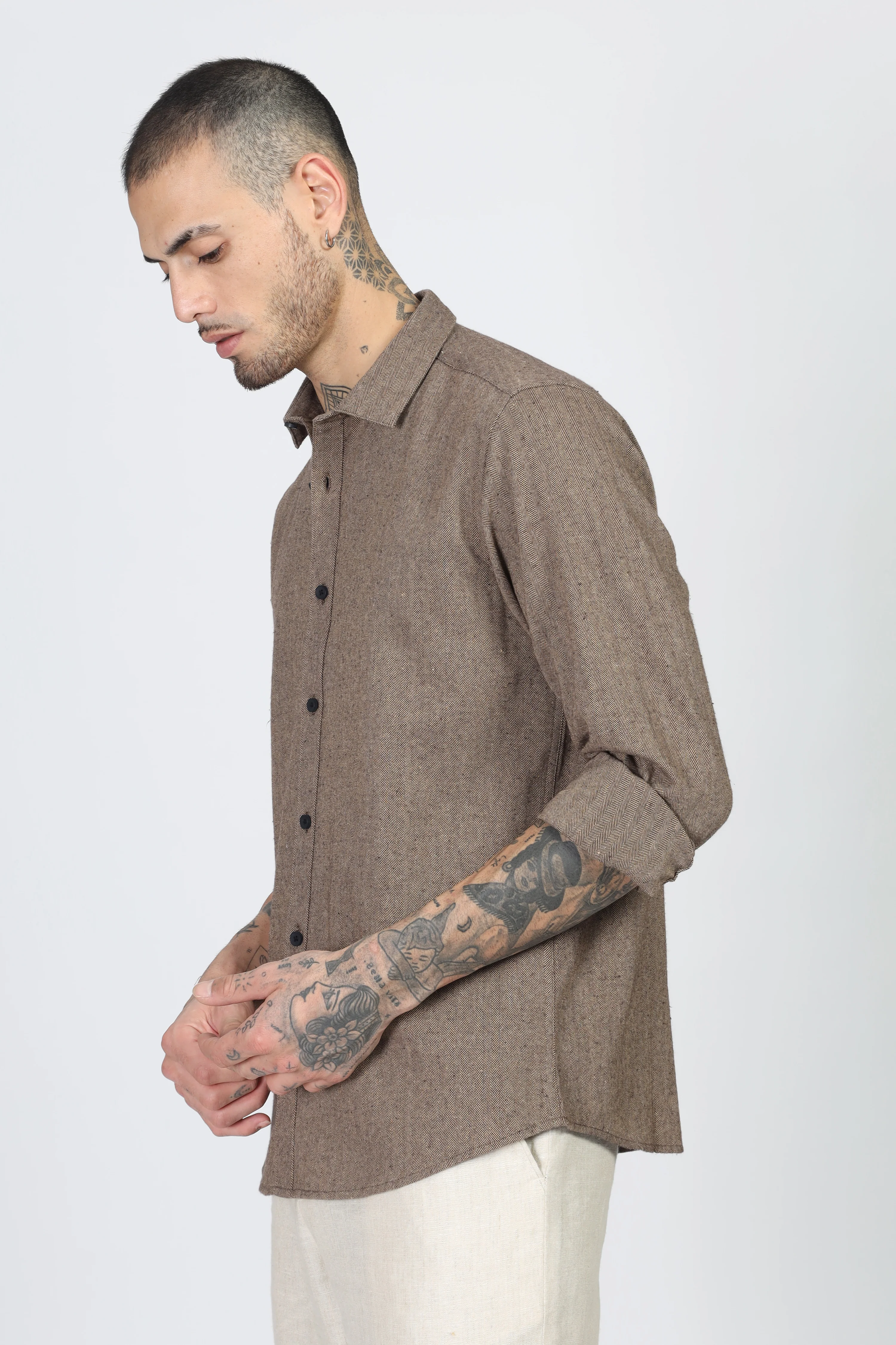 Uri Herringbone Regular Fit Casual Shirt - Image 4