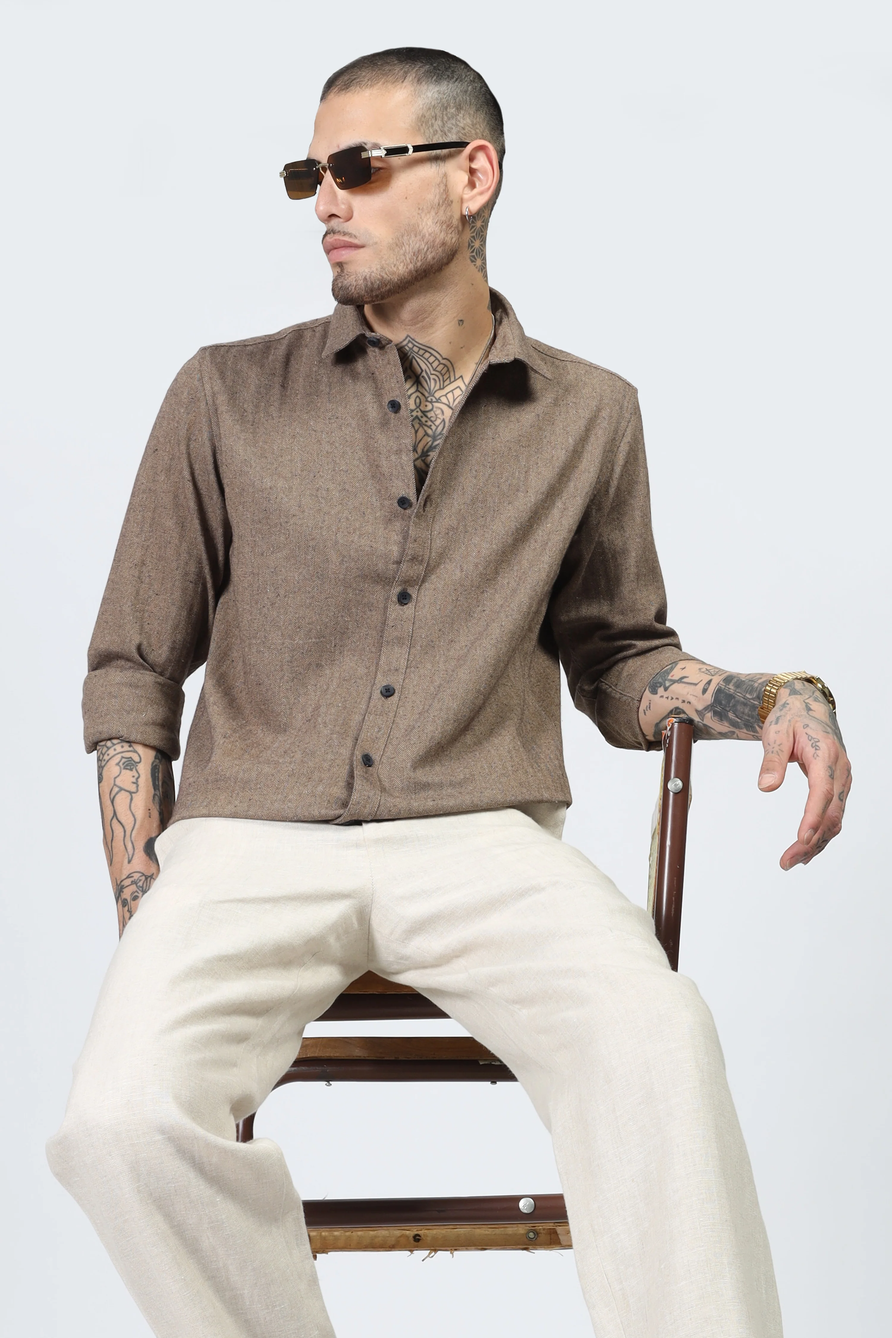Uri Herringbone Regular Fit Casual Shirt - Image 6