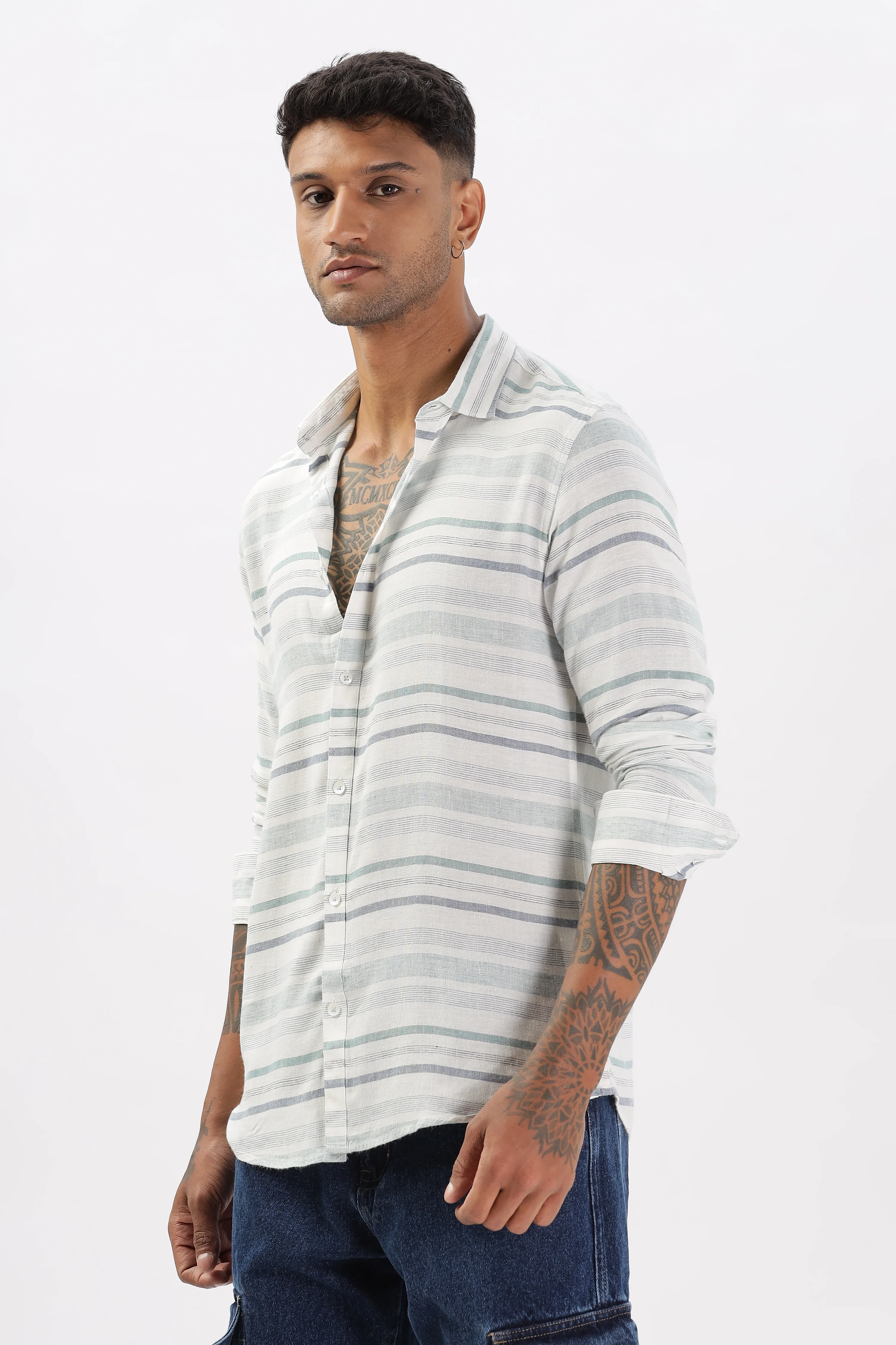 Uri Horizontal Stripe Linen Casual Shirt - Image 4