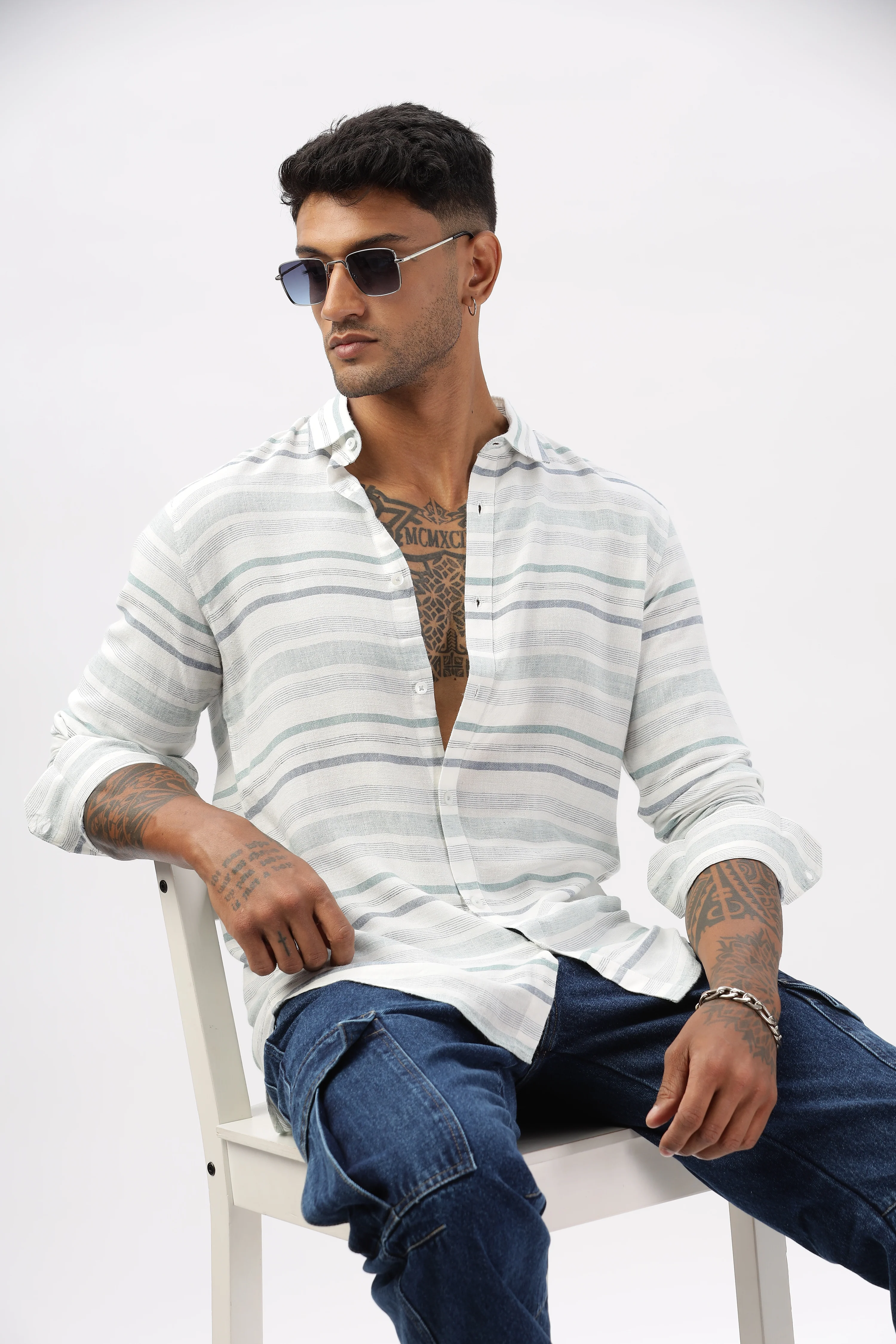 Uri Horizontal Stripe Linen Casual Shirt - Image 6