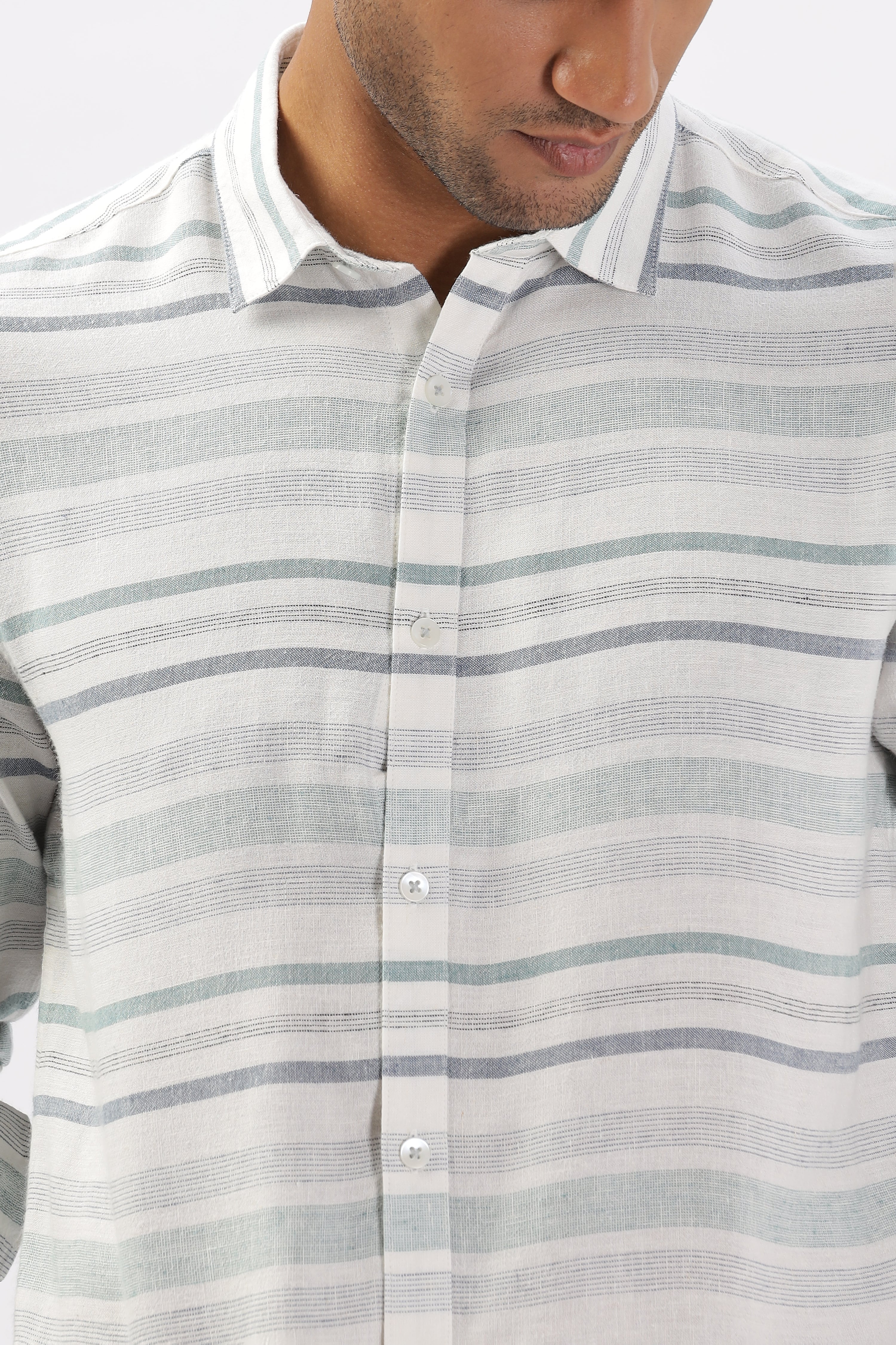 Uri Horizontal Stripe Linen Casual Shirt - Image 8