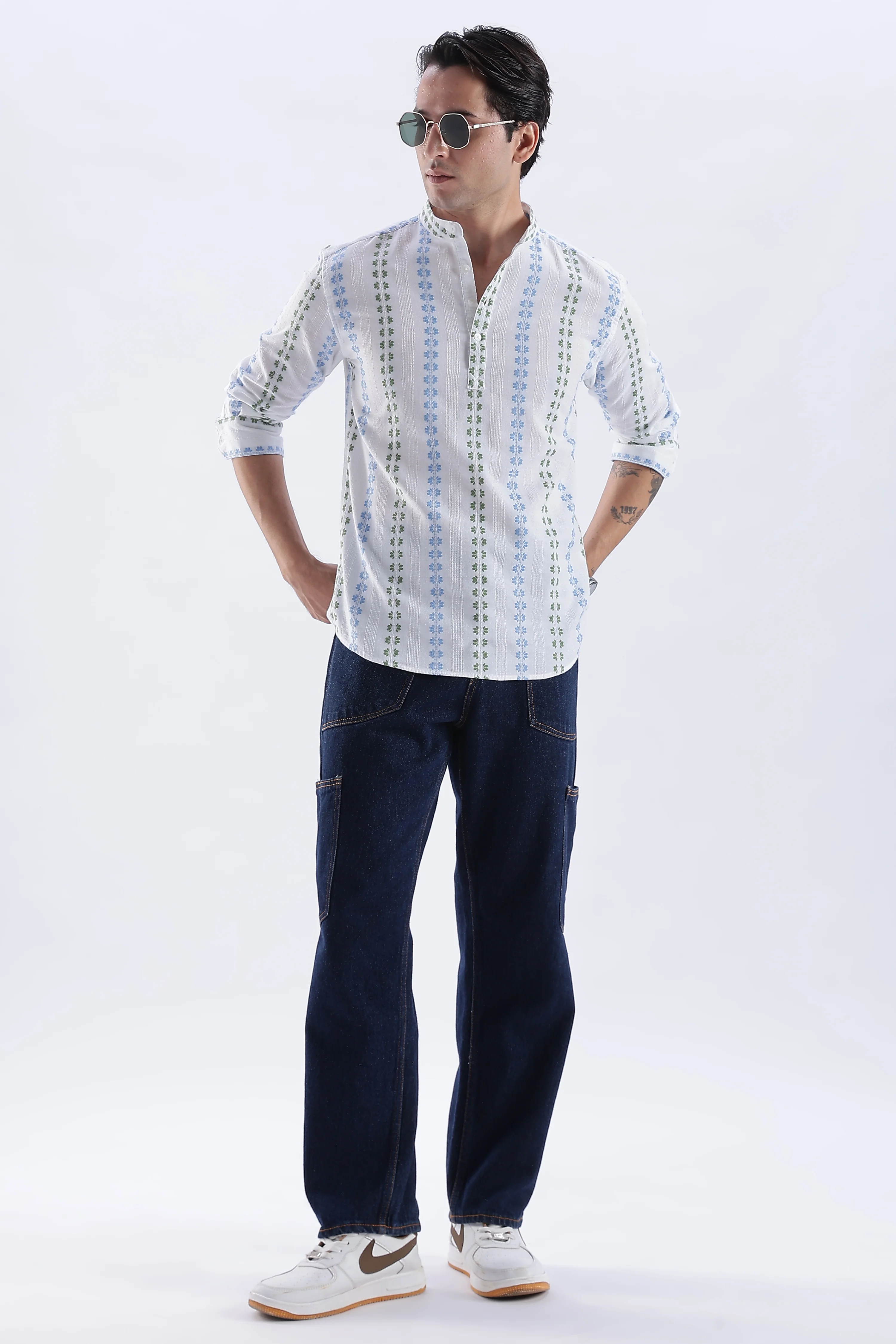 Uri Ice White Dobby Motif Short Kurta - Image 5