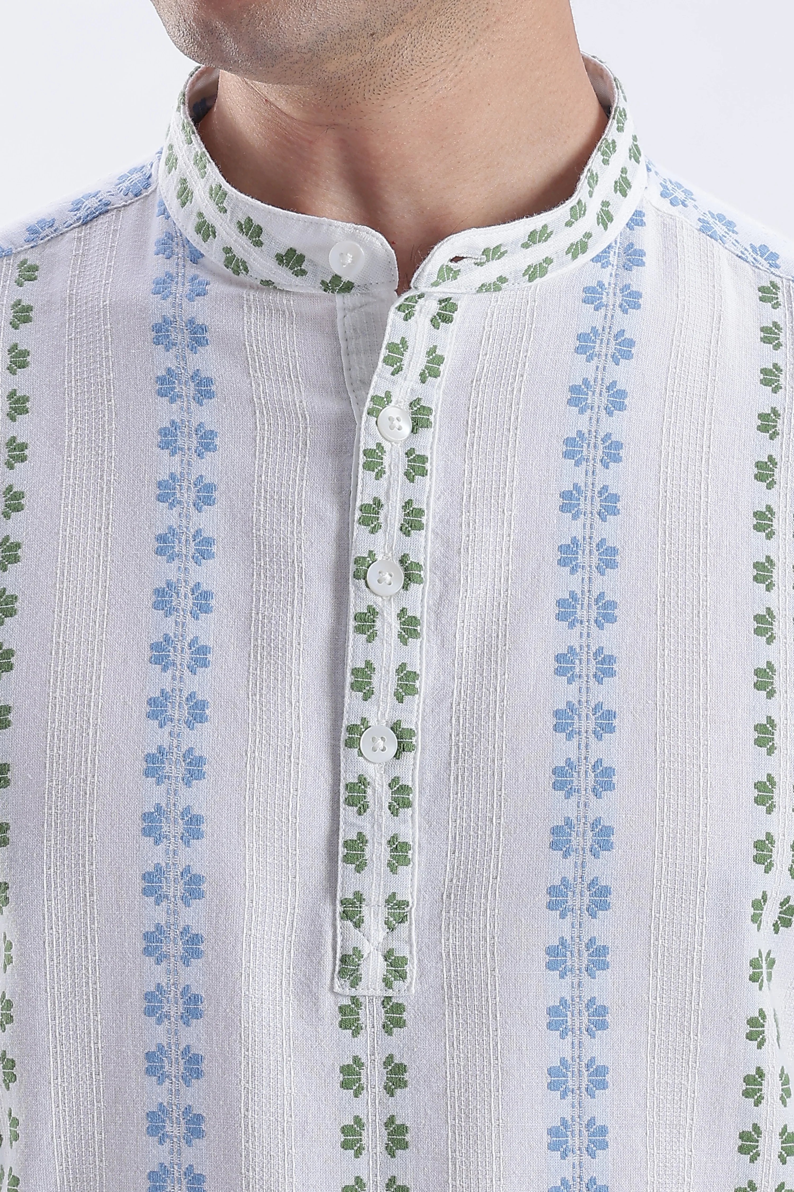 Uri Ice White Dobby Motif Short Kurta - Image 7