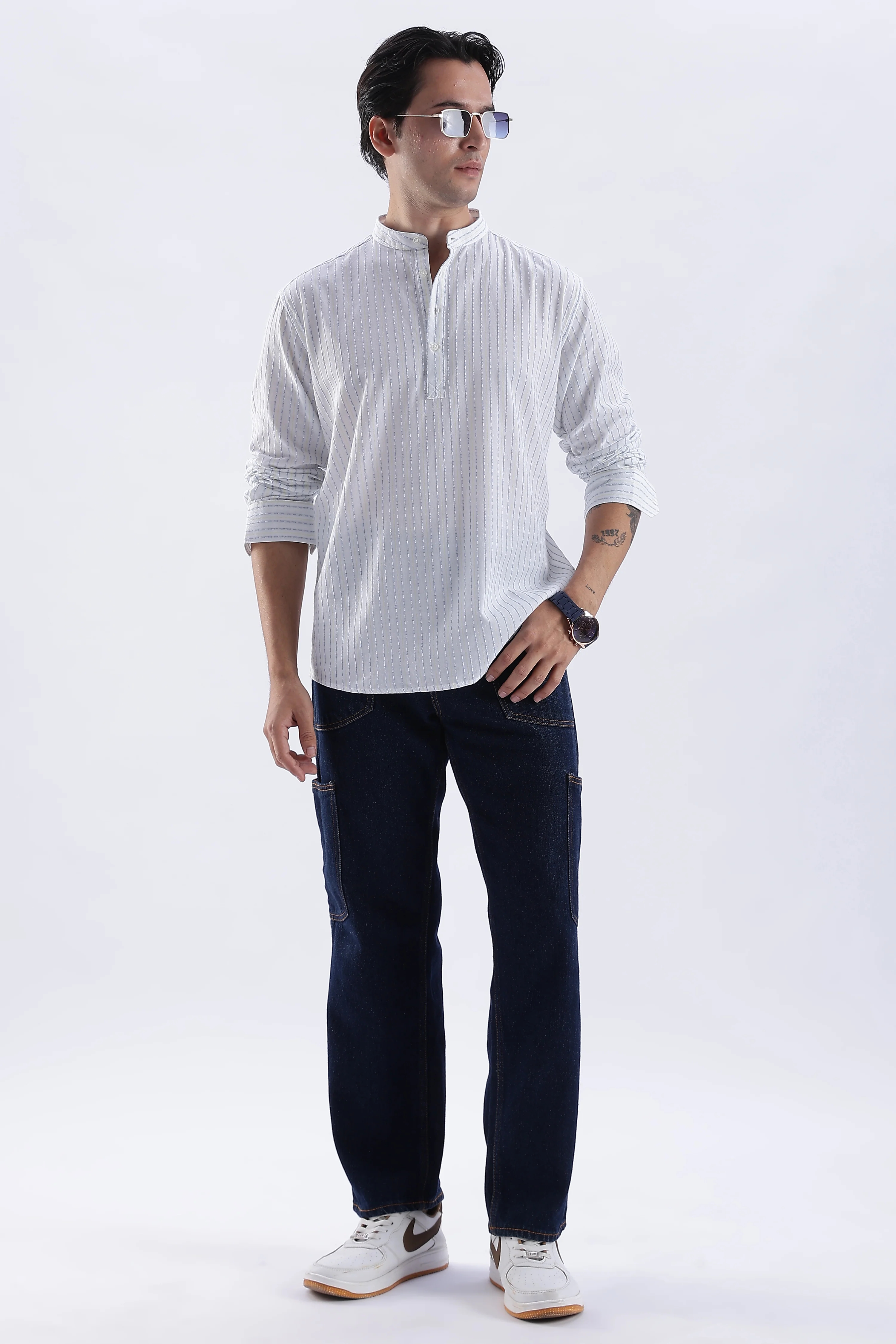 Uri Ivory Dobby Stripe Short Kurta - Image 4