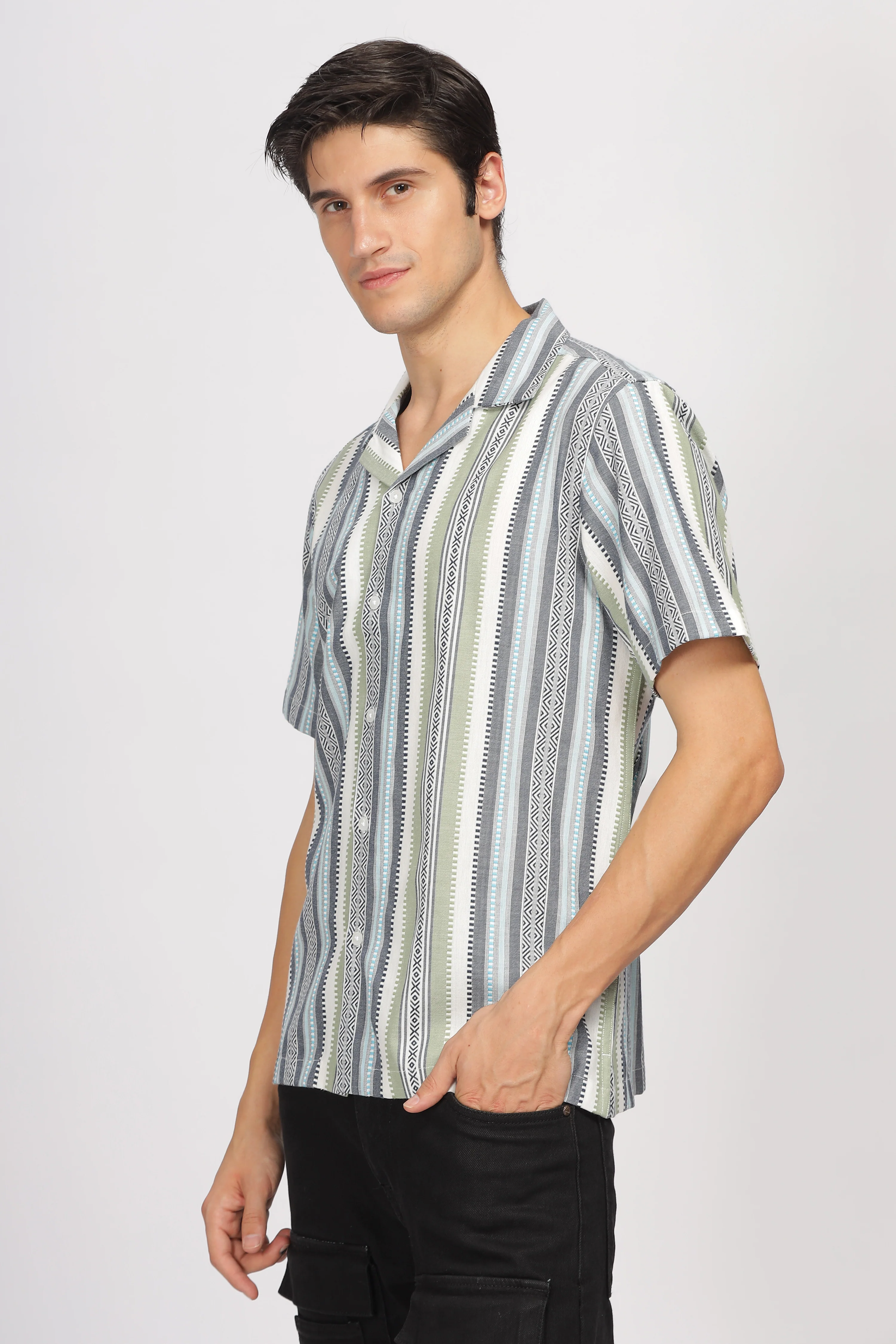 Uri Jacquard Cuban Collar Shirt - Image 3