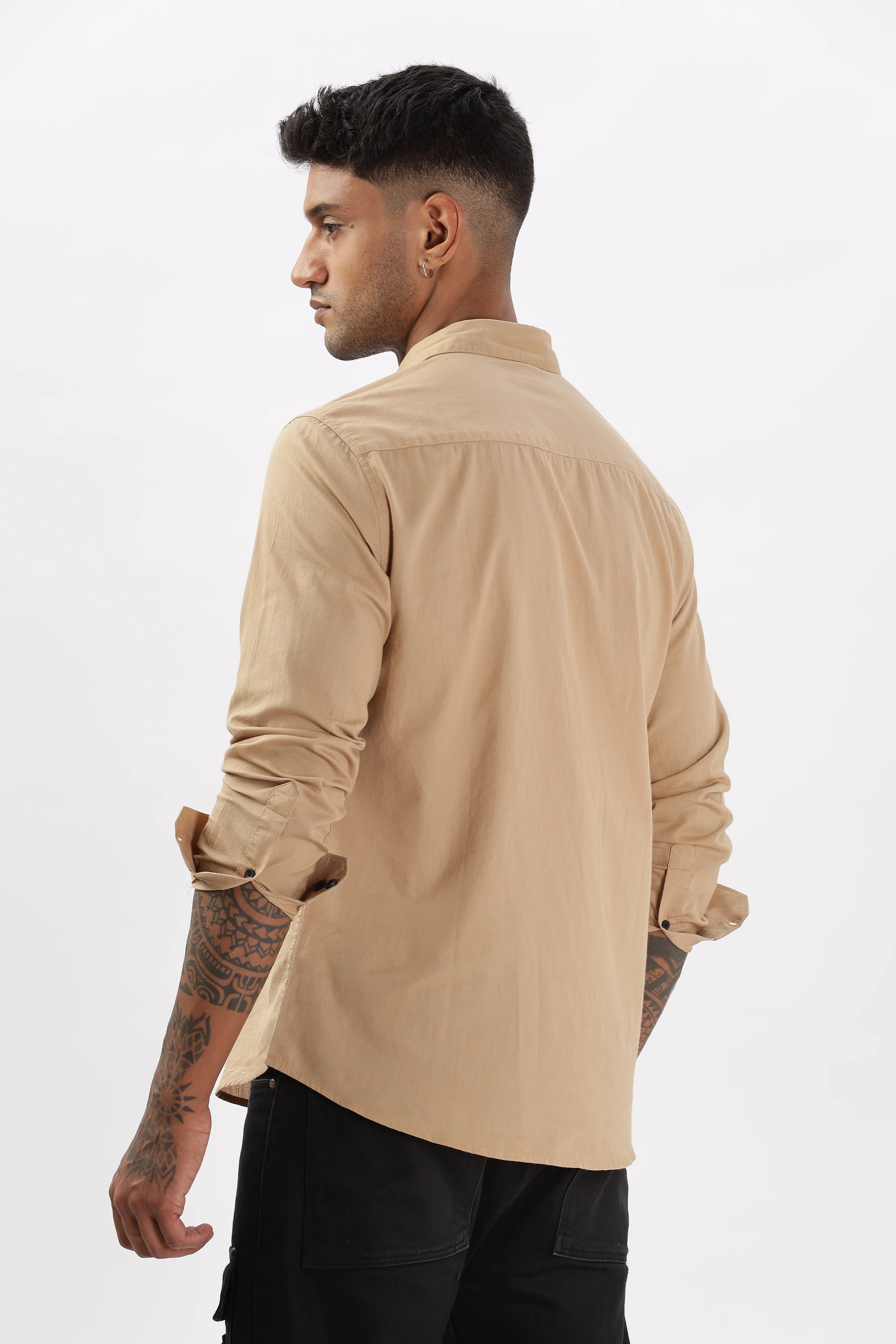 Uri Khaki Dobby Textured Casual Shirt - Image 3