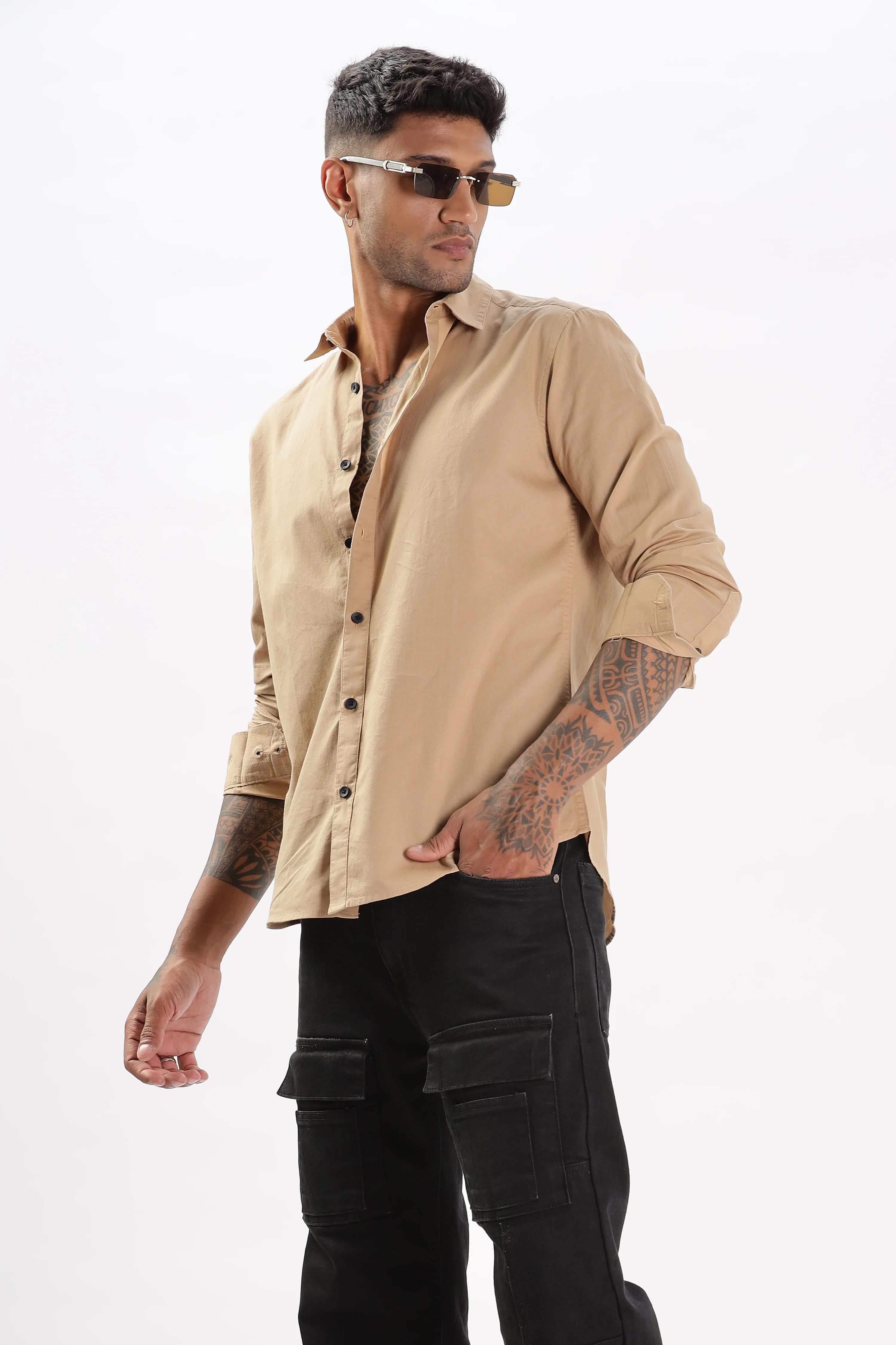 Uri Khaki Dobby Textured Casual Shirt - Image 4