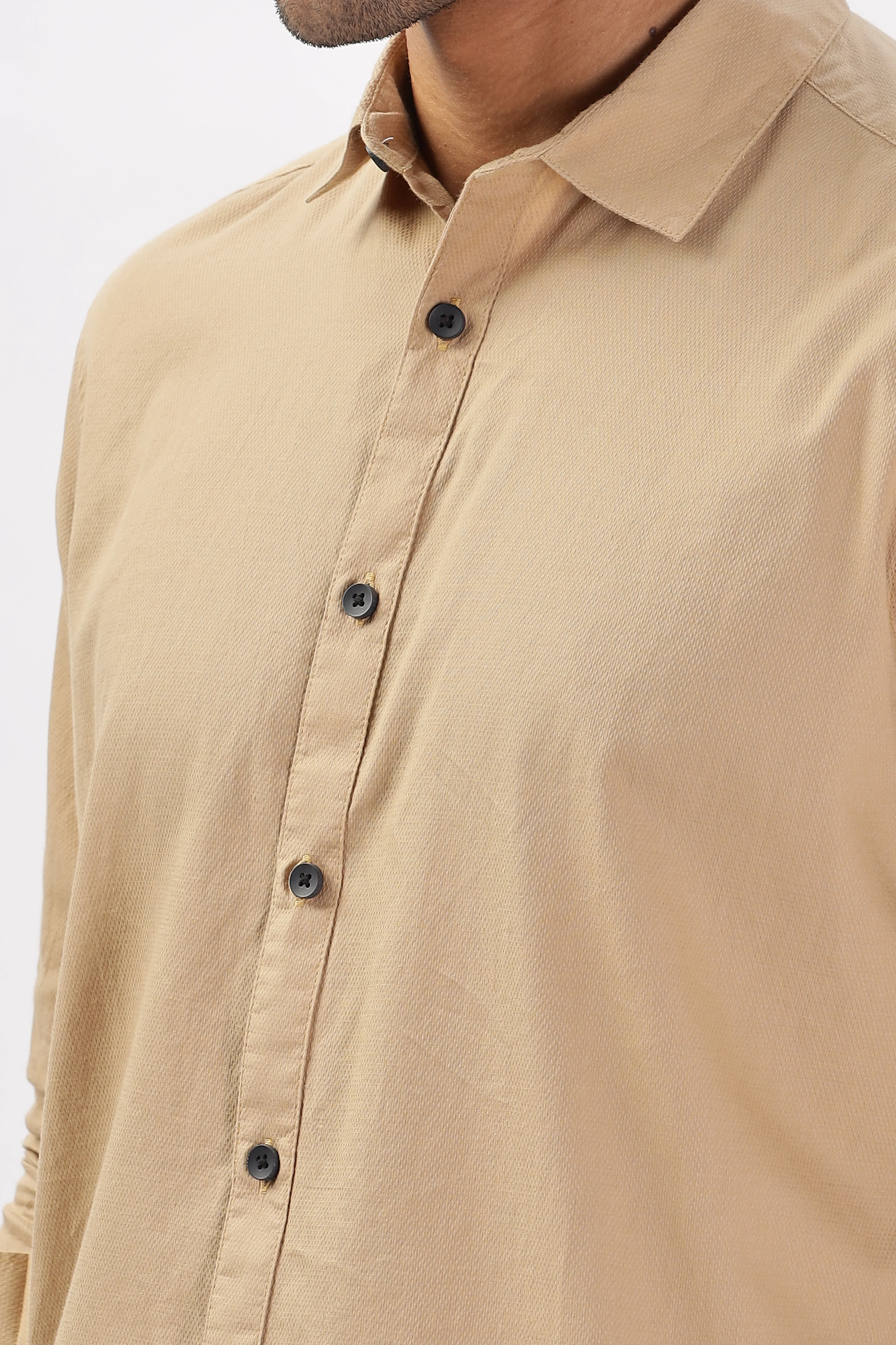 Uri Khaki Dobby Textured Casual Shirt - Image 5