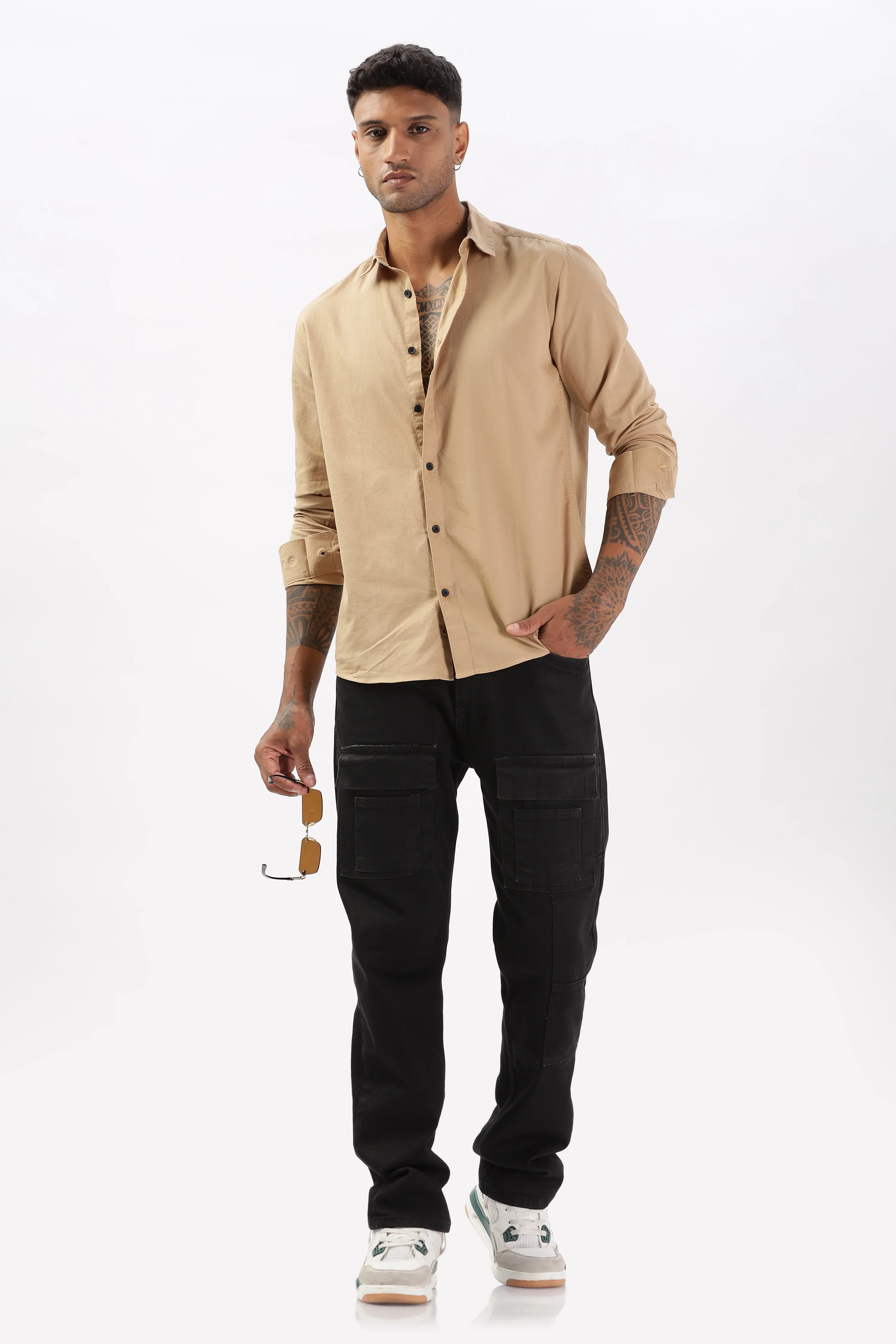 Uri Khaki Dobby Textured Casual Shirt - Image 7