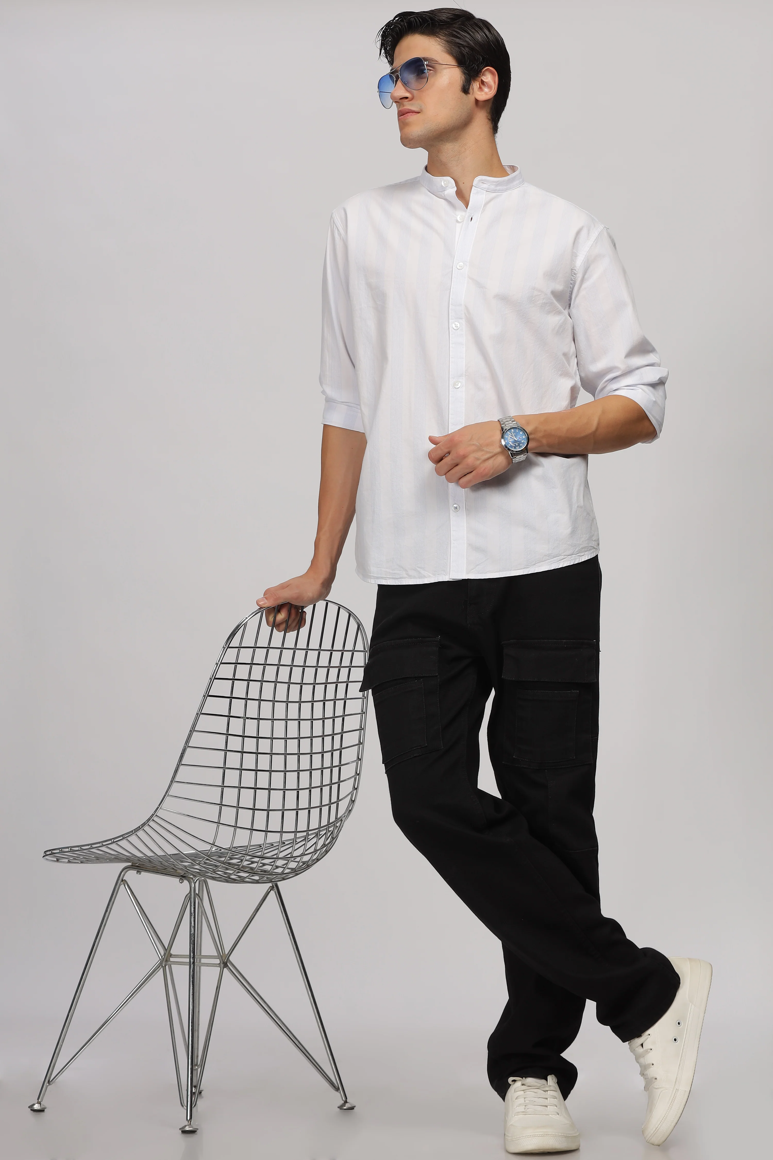 Uri Mandarin Collar Off White Shirt - Image 6