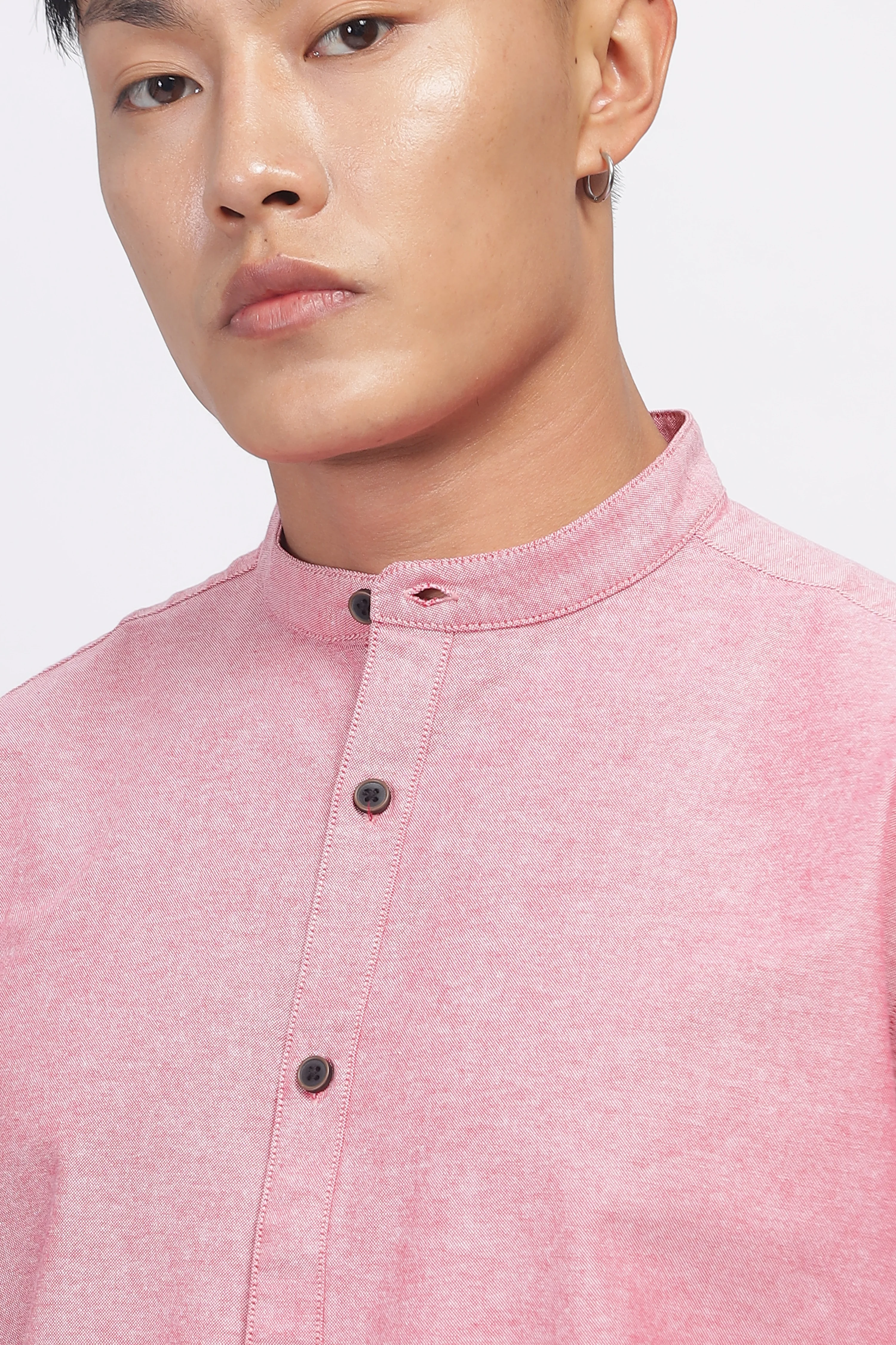 Uri Mauve Mandarin Collar Oxford Shirt - Image 11