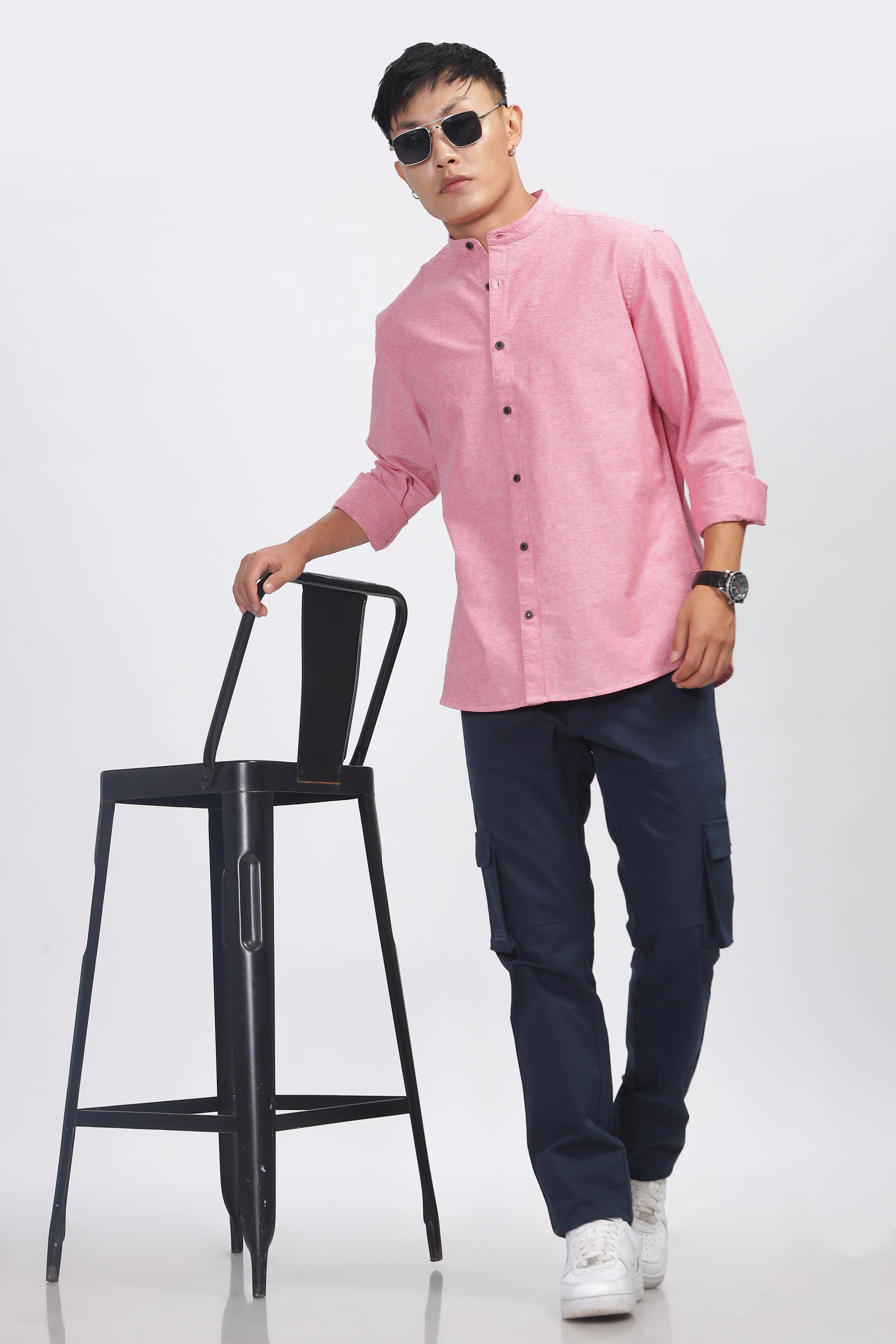 Uri Mauve Mandarin Collar Oxford Shirt - Image 2