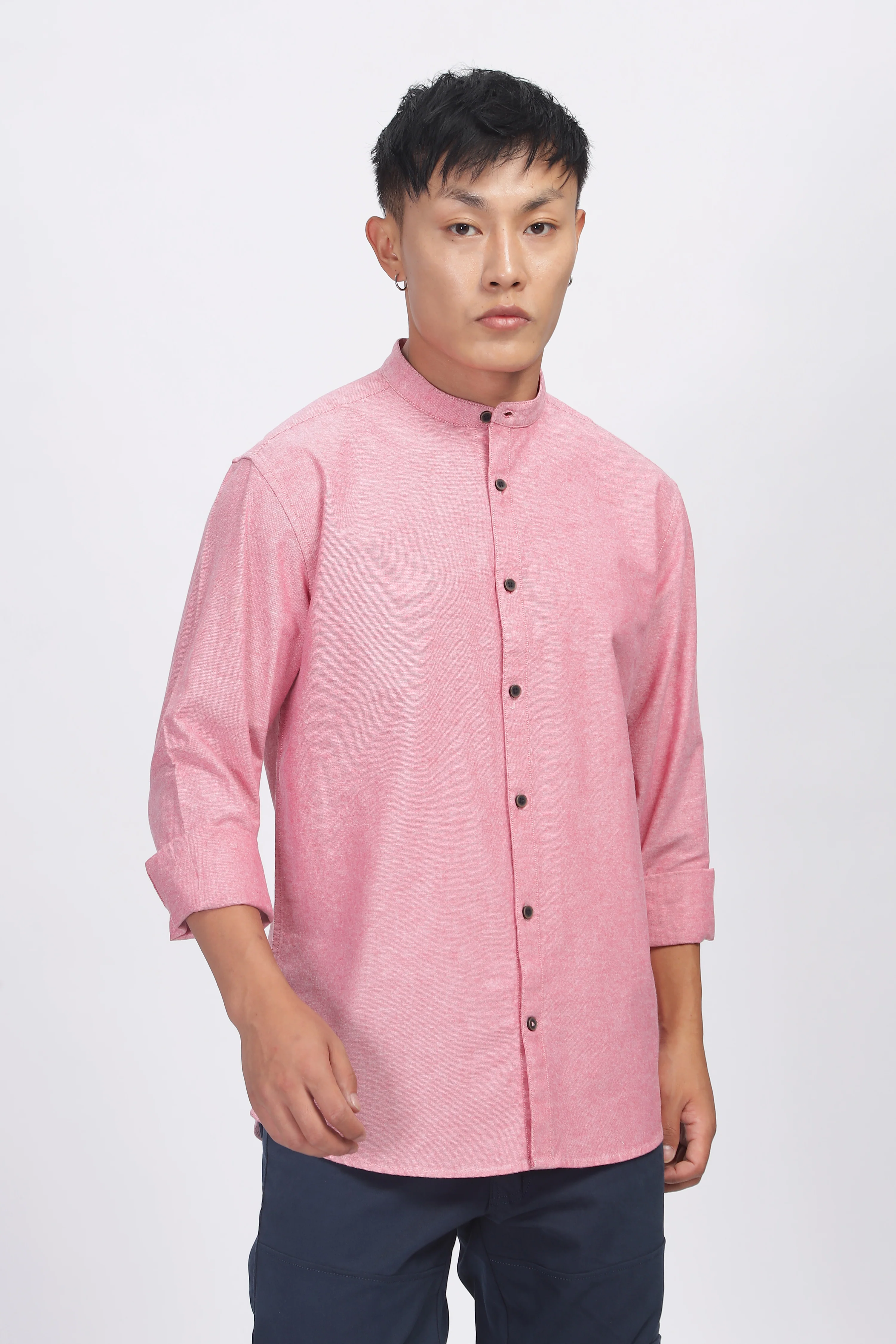 Uri Mauve Mandarin Collar Oxford Shirt - Image 8