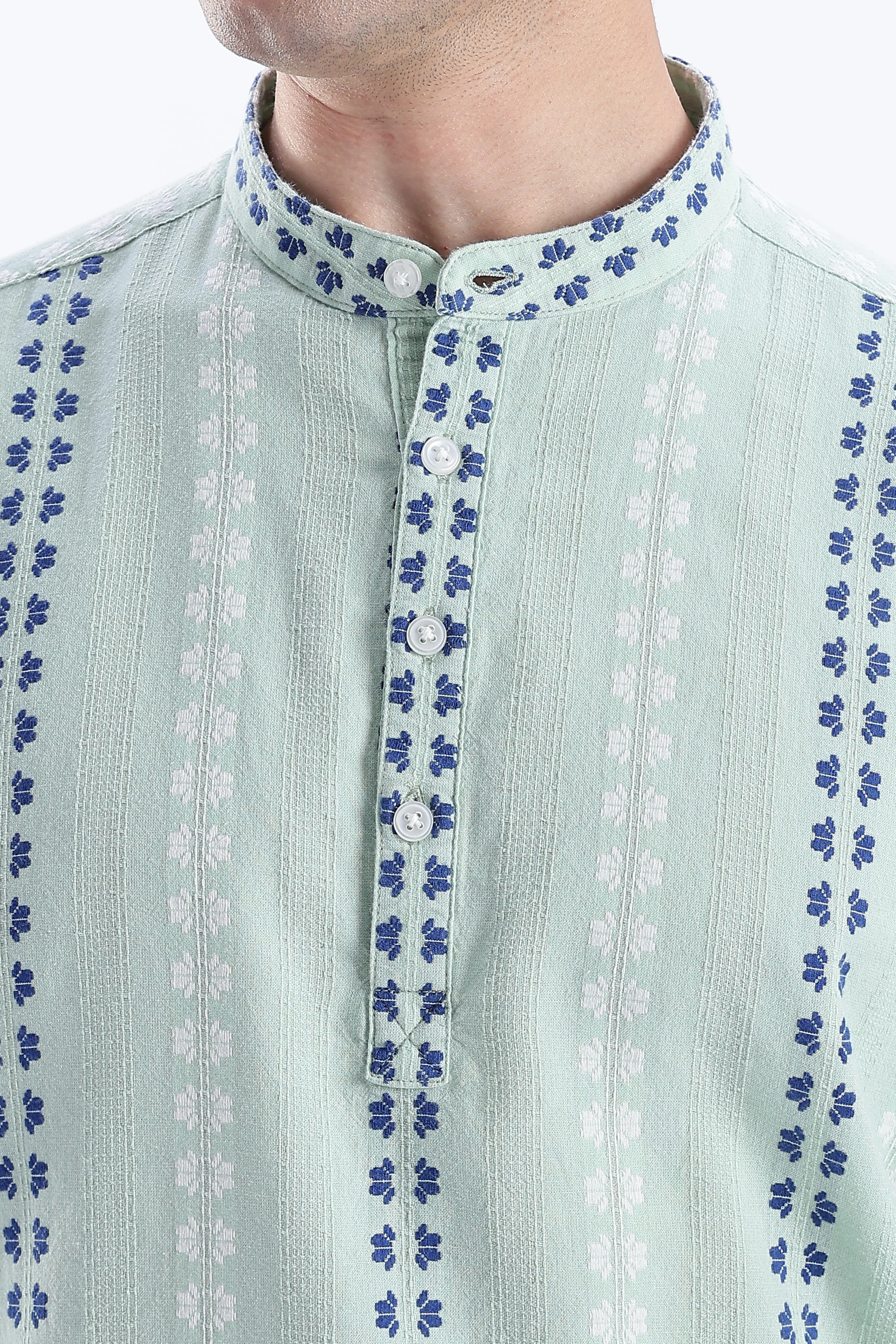 Uri Mint Dobby Motif Short Kurta - Image 7