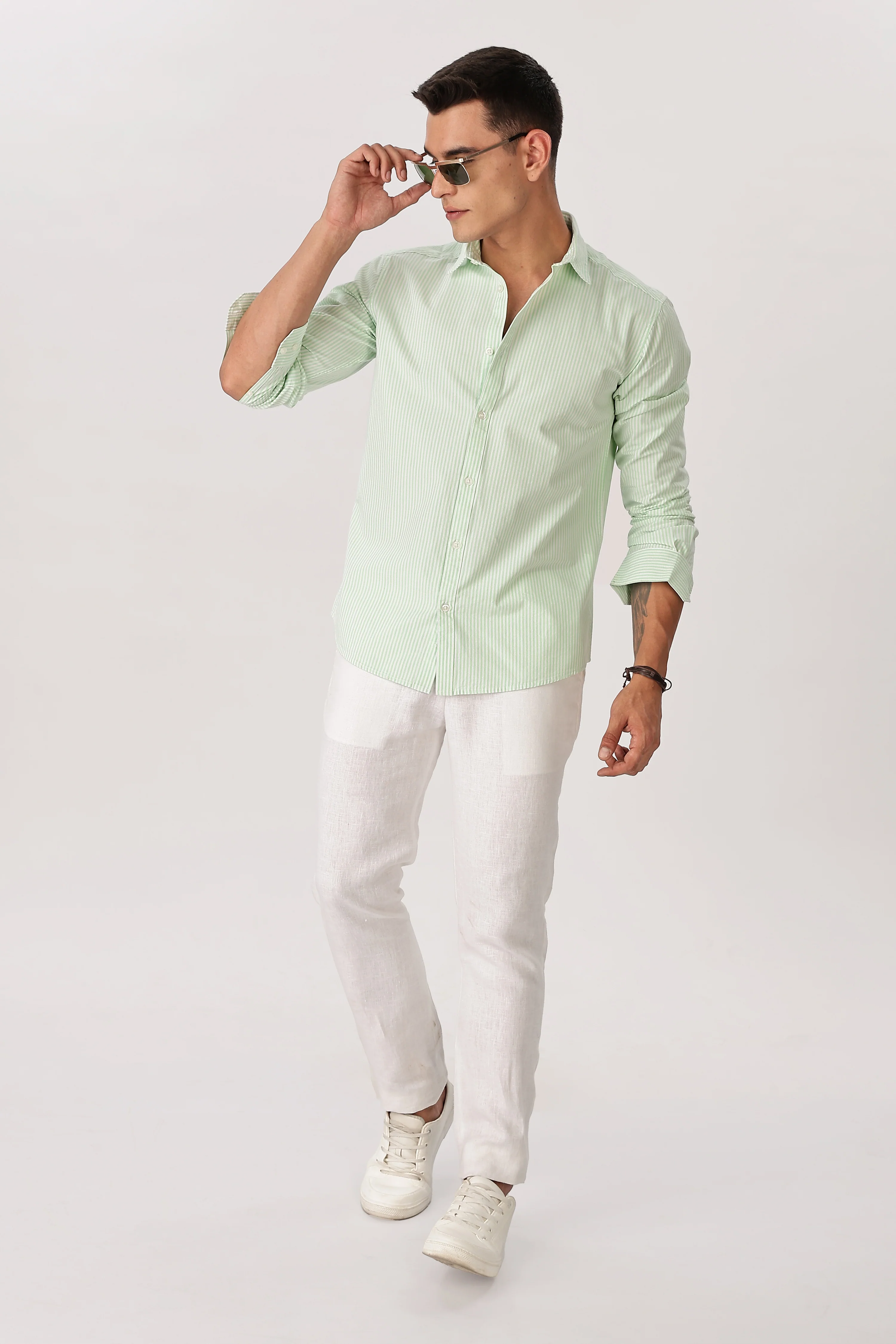 Uri Mint Pinstripe Cotton Shirt - Image 4