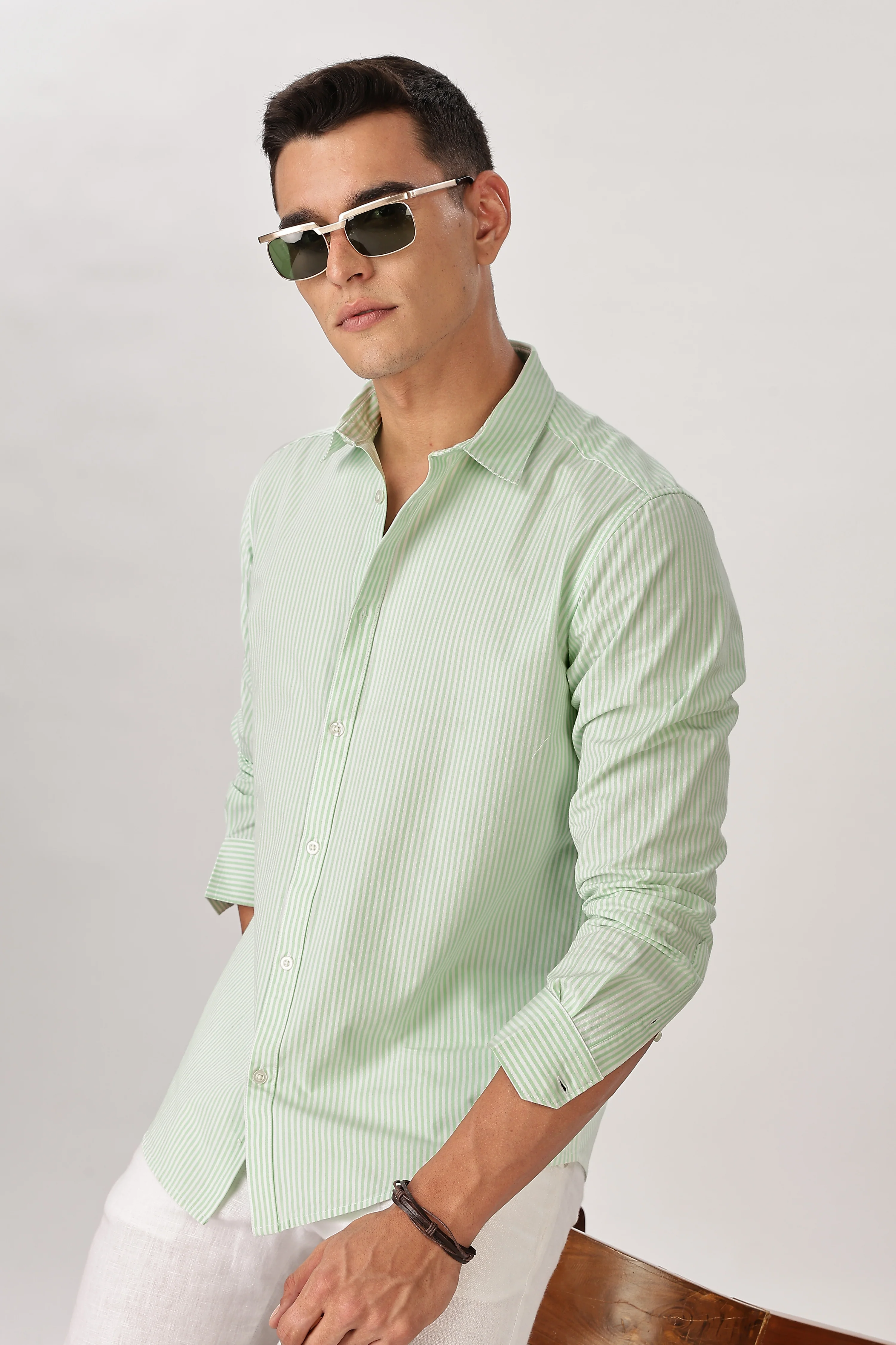 Uri Mint Pinstripe Cotton Shirt - Image 5